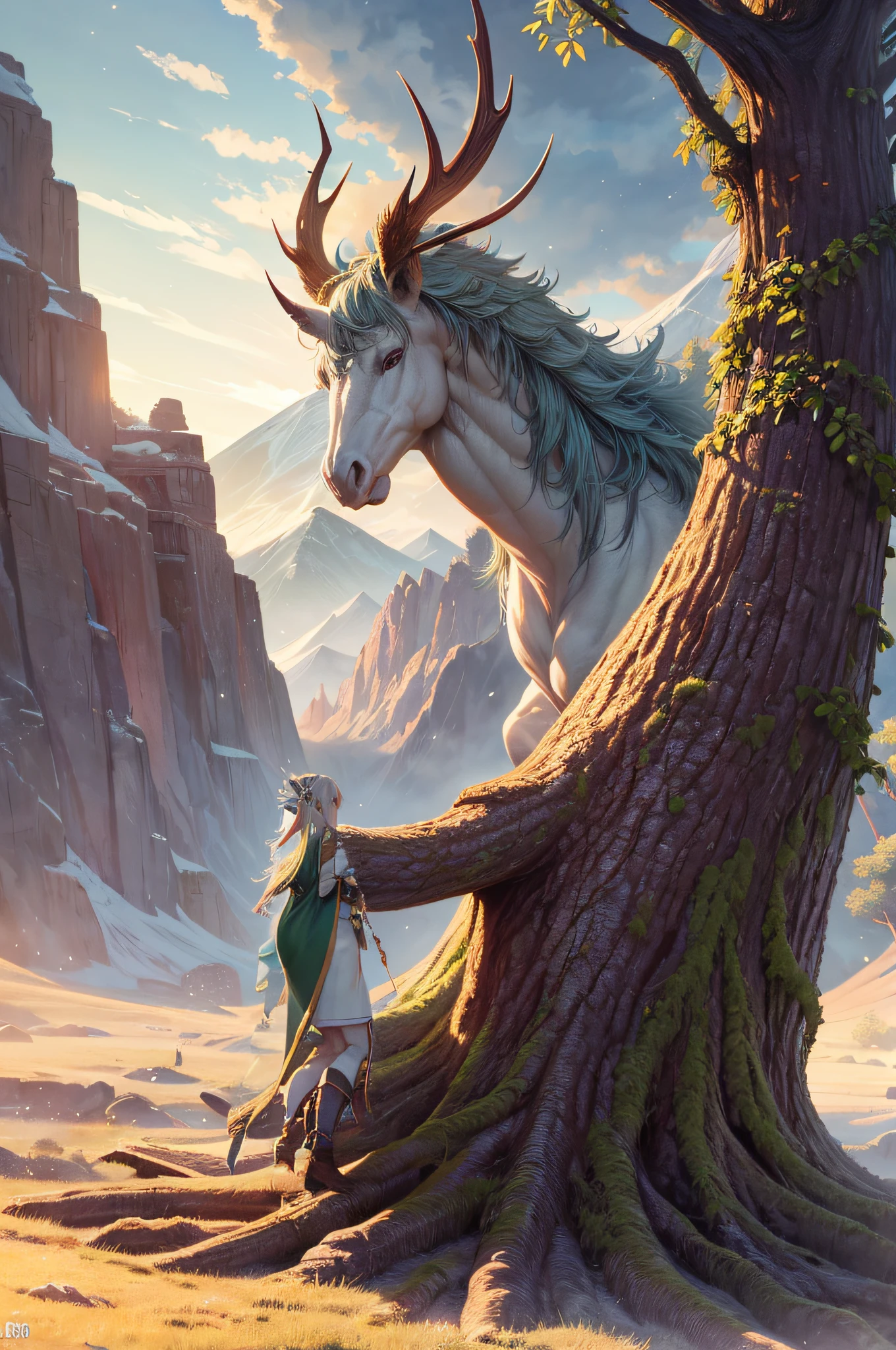 The elf stands and looks at the camera, fentezi, White-haired elf,