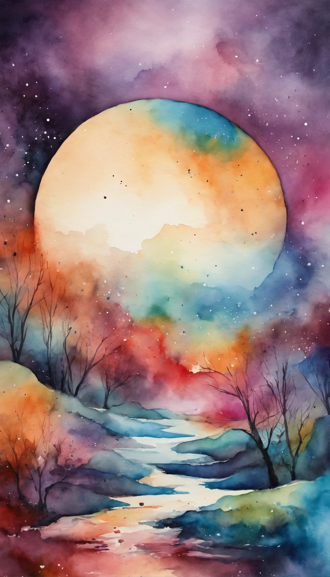 Colorful futuristic space illustration,There is a planet in the middle, A beautiful artwork illustration