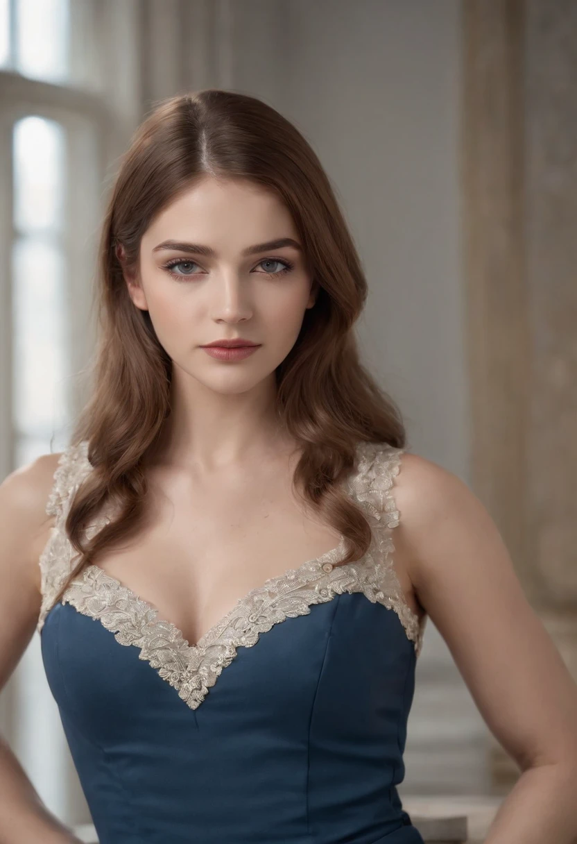 1 girl, Hiperrealista, empresaria, uniforme,20 years old, muy hermoso, traje Dior, ojos azules, cabello rubio, piernas abiertas,en el escritorio, Chimenea de retroceso, 8k, tocarse las piernas, adolescente,Disparo de vaquero