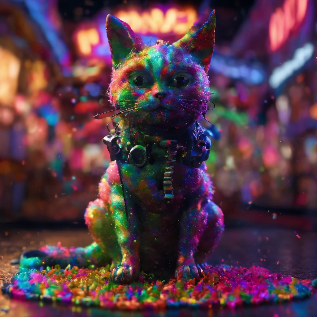 In a whimsical kawaii cafe, Kitten Fluffy, crafted from highly detailed curling, thin glowing multi-colored smoke, dons a rose flower hoodie and fancy funny stylish giant shiny sunglasses. Against a backdrop of vibrant neon typography spelling VIKUSIA, FAINOHO DNIA, capture its enchantment in a digital art masterpiece. Incorporate volumetric 3D rendering, Octane render, and vibrant graffiti elements to create a fantasy illustration that showcases its fashion-forward style. Make it pop with a poster-worthy 3D render that embraces the essence of this captivating character ((stunningly tantalizing view)). 3D, highly detailed, sharp focus, 8K, ultra quality, UHD, crystal clear, bokeh. Black magic Pocket Cinema Camera 6K Pro with Sigma 18-35mm f/1.8 DC HSM Art lens Canon EOS 5D Mark IV camera with a Canon EF 24-70mm f/2.8L II USM lens --ar 9:16 --v 5.2 --s 750, architecture, vibrant, wildlife photography, portrait photography, fashion, cinematic, typography, 3d render, poster, photo