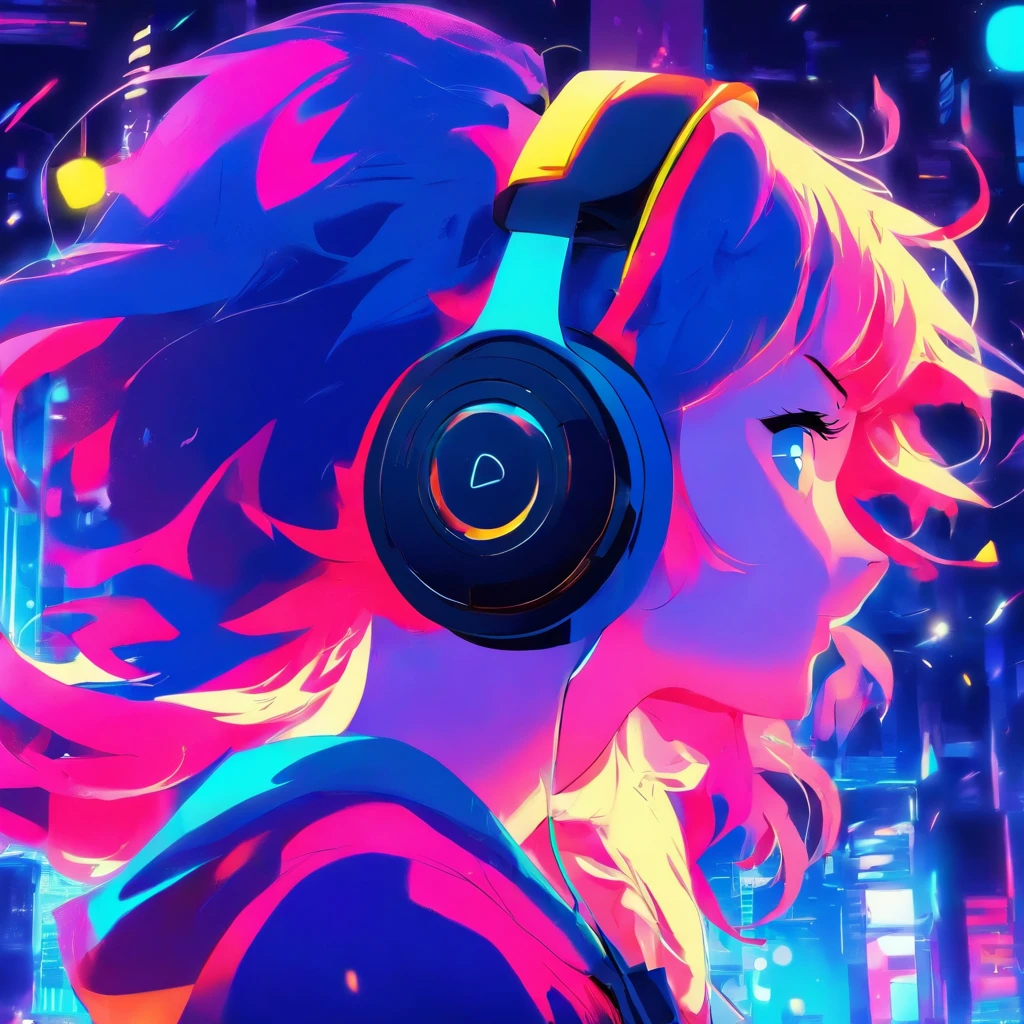 1girl listening to music with earphones,flat illustration