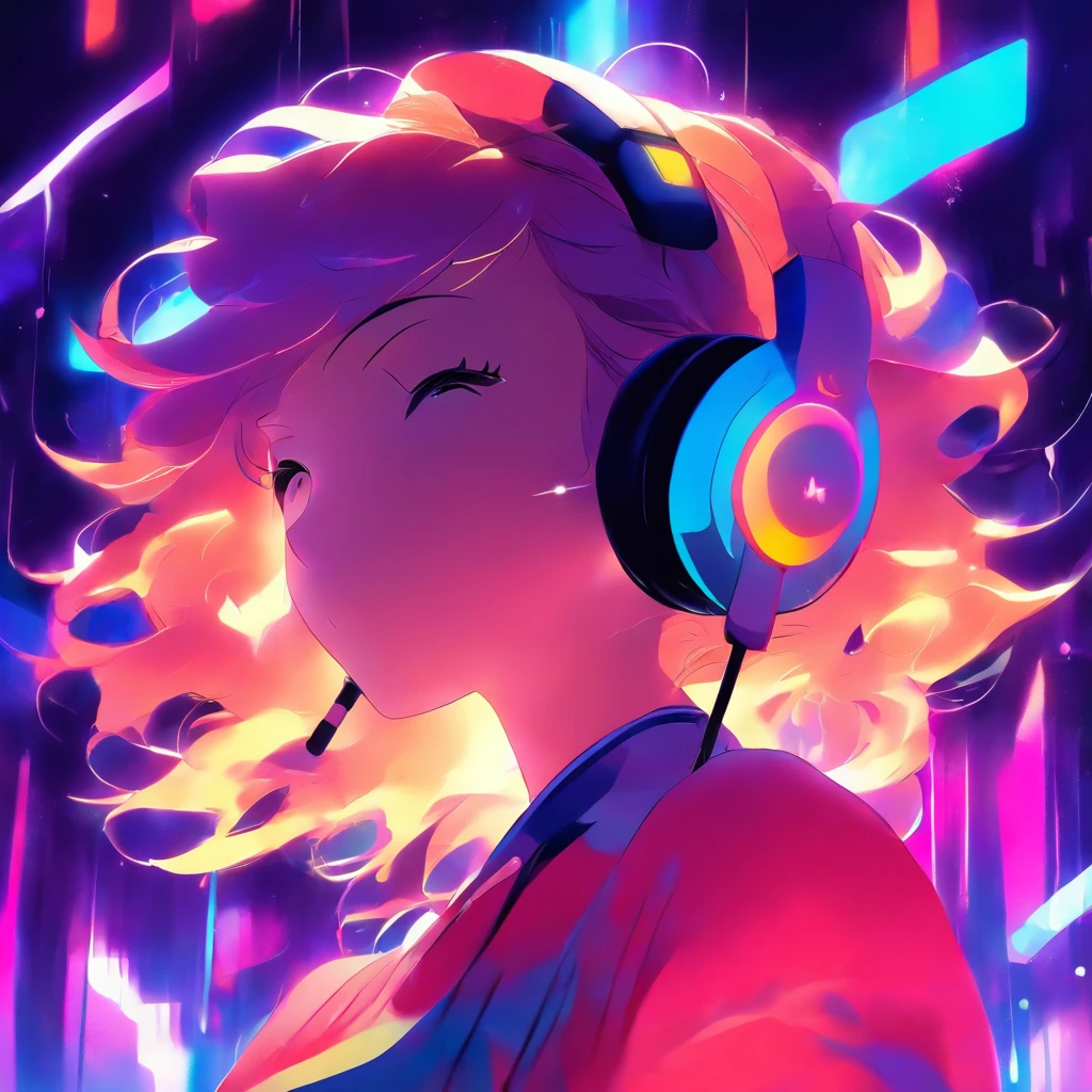 1girl listening to music with earphones,flat illustration
