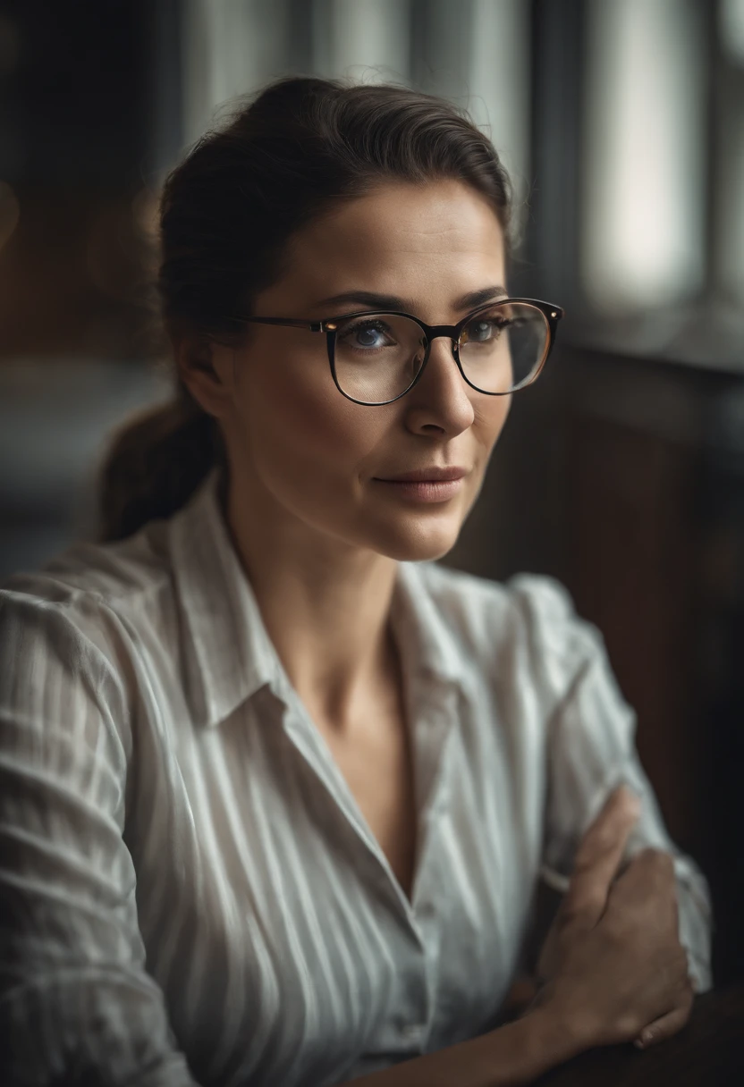 Office Lady With Glasses Working