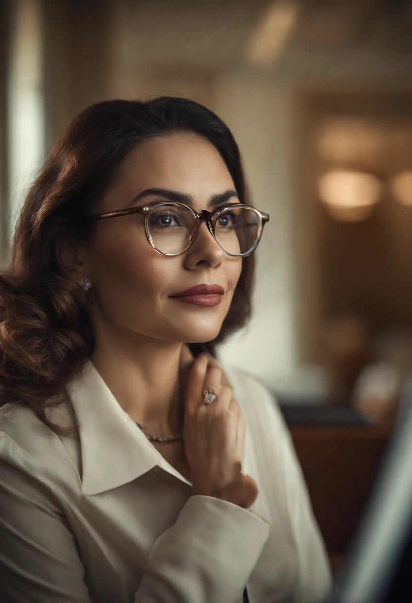 Office Lady With Glasses Working