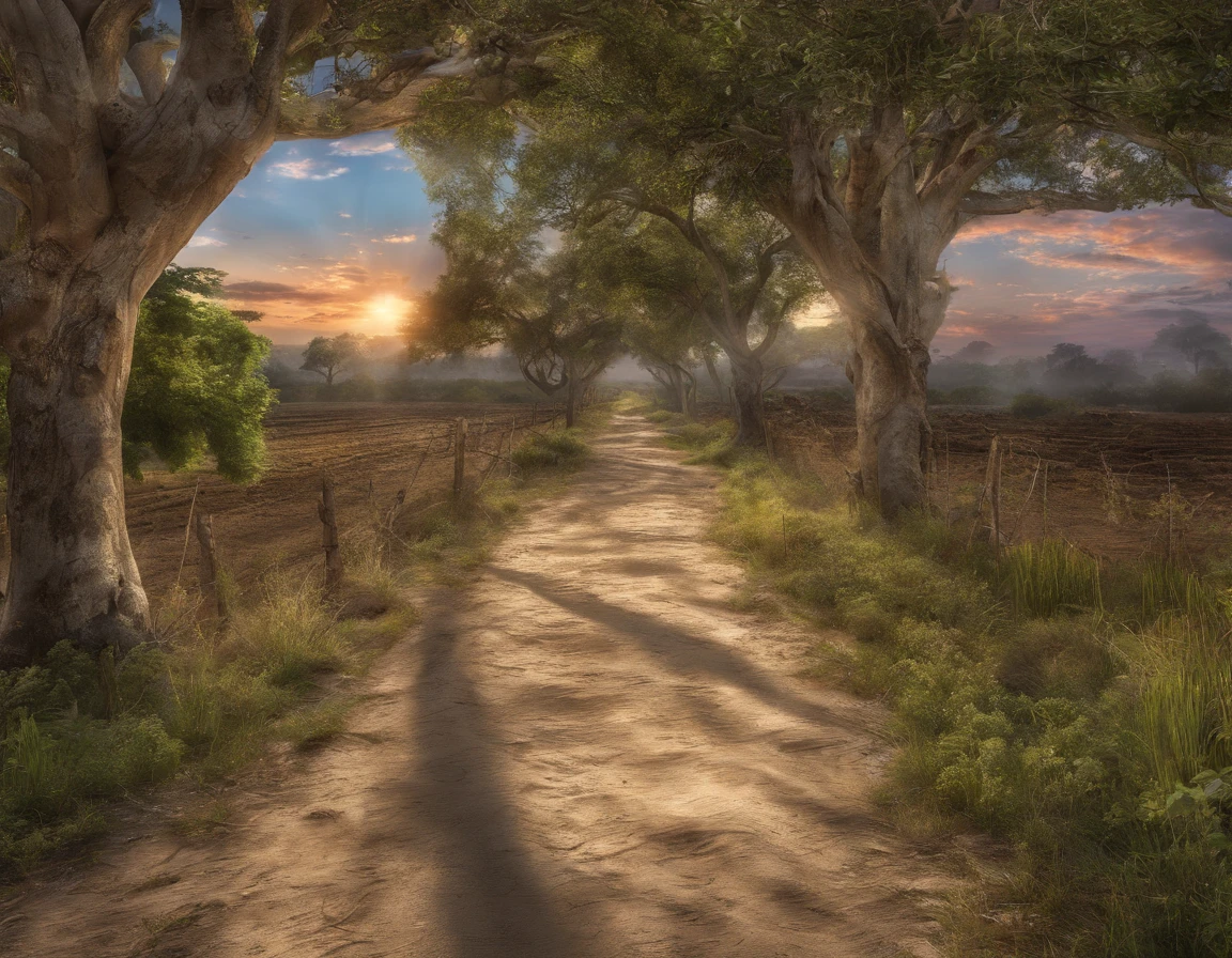 Plano de fundo agro, entardecer, sol a esquerda inferior da imagem.