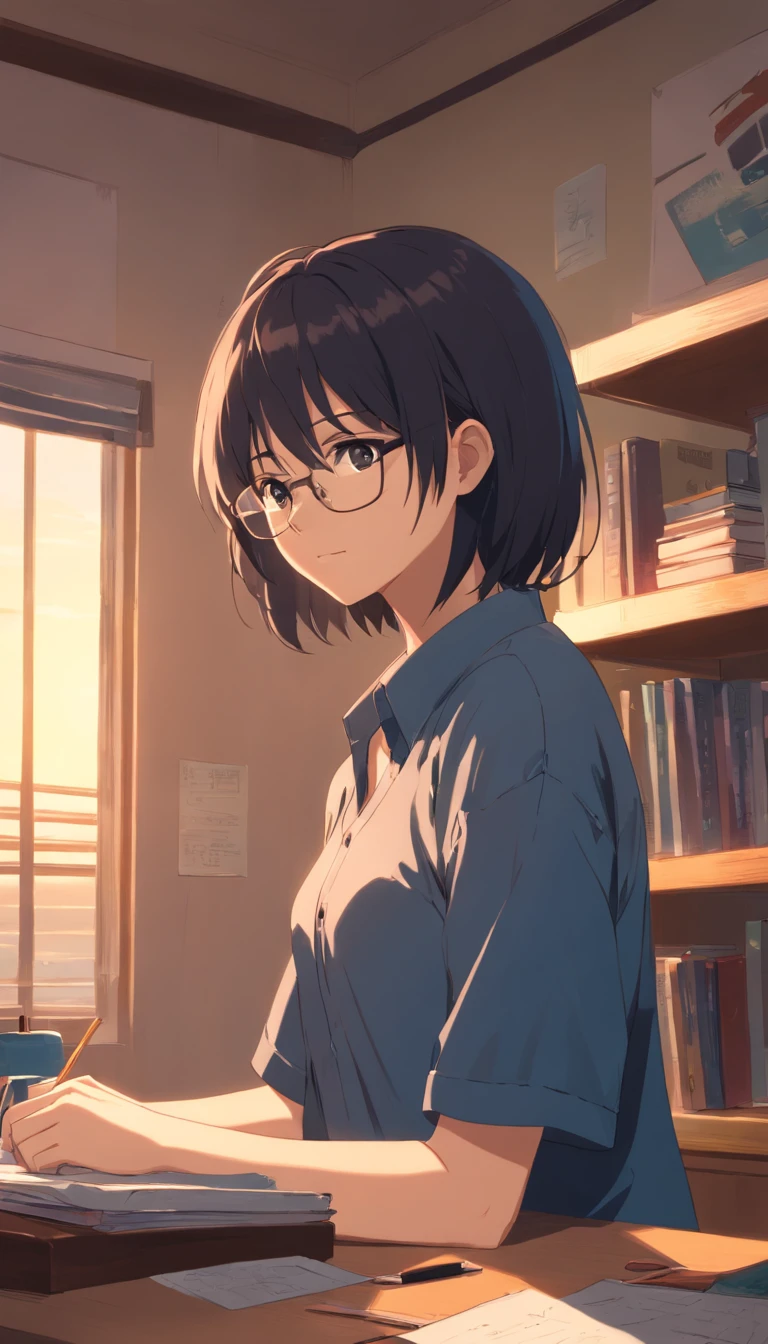 old,Libido boy,Shota,Black color hair,black shirt,Square glasses,apathy,long whitr hair,with long bangs,messed up hair,Without background,sketching,In the room