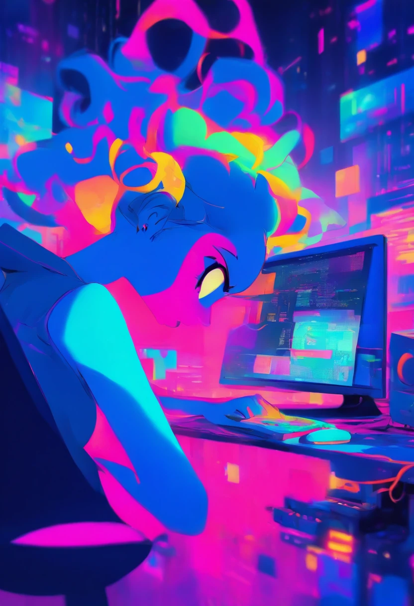 Illustration of a woman working on a computer, Editorial Illustration Pastel Color, In the style of James Gilliard, Illustration style, James Gilliard artwork, Flat illustration, in style of digital illustration, Magazine illustration, Editorial Illustration, digital illustration -, #Illustration, magazine illustration, Inspired by James Gilliard, modern illustration, Illustration | rutkowski, stylized digital illustration