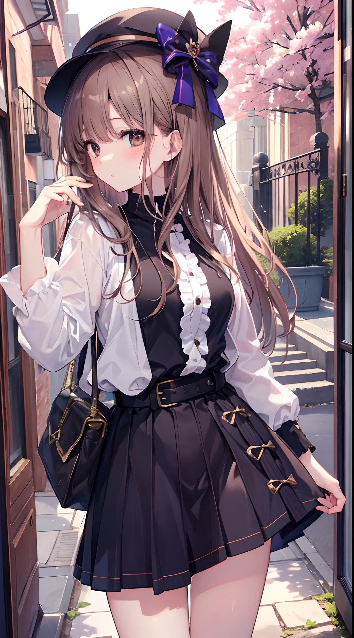 A high resolution、masterwork、Chizuru Ichinose、Brown hair、soio、Female one、outside of house、细致背景、A detailed eye、（（with brown eye））,Beautiful perfect legs, Clean and perfect hands