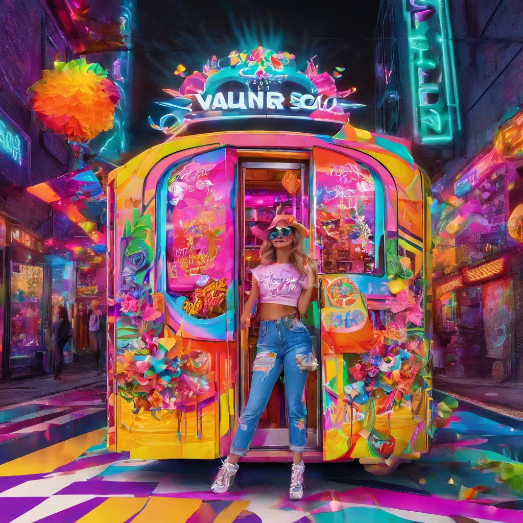 In a whimsical kawaii cafe, Kitten Fluffy, crafted from highly detailed curling, thin glowing multi-colored smoke, dons a rose flower hoodie and fancy funny stylish giant shiny sunglasses. Against a backdrop of vibrant neon typography spelling VIKUSIA, FAINOHO DNIA, capture its enchantment in a digital art masterpiece. Incorporate volumetric 3D rendering, Octane render, and vibrant graffiti elements to create a fantasy illustration that showcases its fashion-forward style. Make it pop with a poster-worthy 3D render that embraces the essence of this captivating character ((stunningly tantalizing view)). 3D, highly detailed, sharp focus, 8K, ultra quality, UHD, crystal clear, bokeh. Black magic Pocket Cinema Camera 6K Pro with Sigma 18-35mm f/1.8 DC HSM Art lens Canon EOS 5D Mark IV camera with a Canon EF 24-70mm f/2.8L II USM lens --ar 9:16 --v 5.2 --s 750, architecture, vibrant, wildlife photography, portrait photography, fashion, cinematic, typography, 3d render, poster, photo