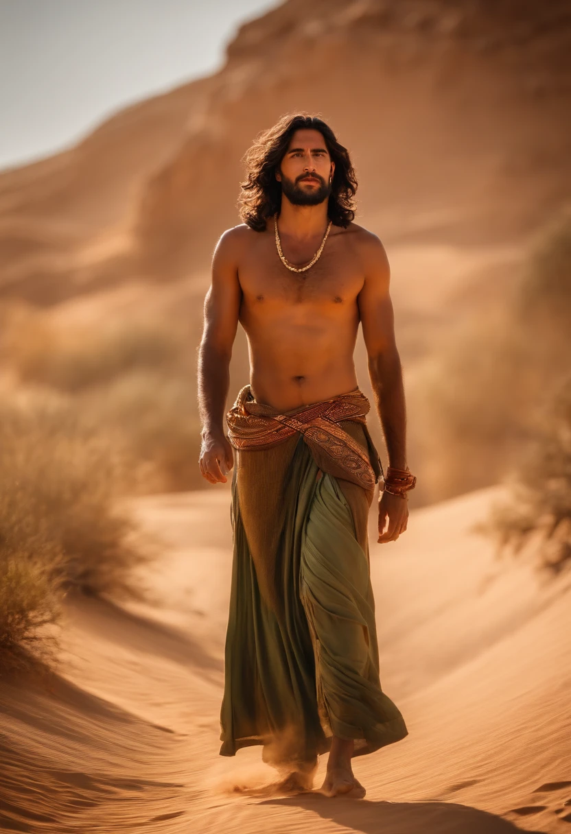 um homem, uma mulher com um de colo numa estrada deserta no tempo de jesus