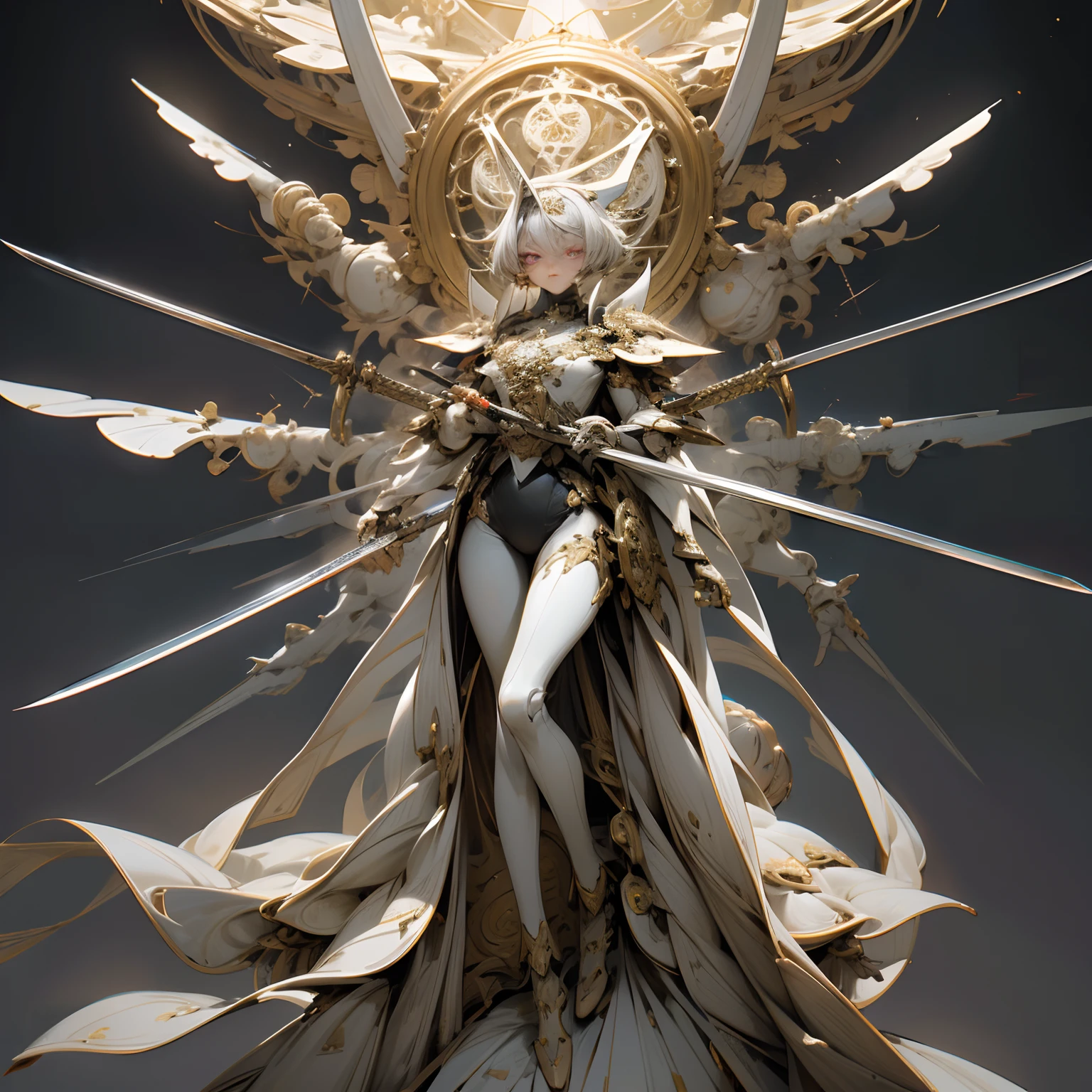 Senju Kannon with a sword、​masterpiece、top-quality、top-quality、Official art、Beautifully Aesthetic:1.2)、、ighly detailed、(Fractal Art:1.3)、, , ((Perfect robotic eyes)) ((perfect symmetry)), Perfect face, Perfect body, Undeservedly beautiful, enigmatic, Helial , (​masterpiece、top-quality、top-quality、Official art、Beautifully Aesthetic:1.2)、、ighly detailed、(Fractal Art:1.3)、 Full body, Cyborg Assassin, (((Countless arms hold the sword))) Dark grey metal body armor, , ((Perfect robotic eyes)) ((perfect symmetry)), Perfect face, Perfect body, ,　"(Best Quality,4K,8K,hight resolution,masutepiece:1.2), Ultra-detailed, Realistic:1.37, (Detailed eyes:1.1, Beautiful detailed lips:1.1), Elegant posture, Slender legs, long and slim legs,Long legs,
