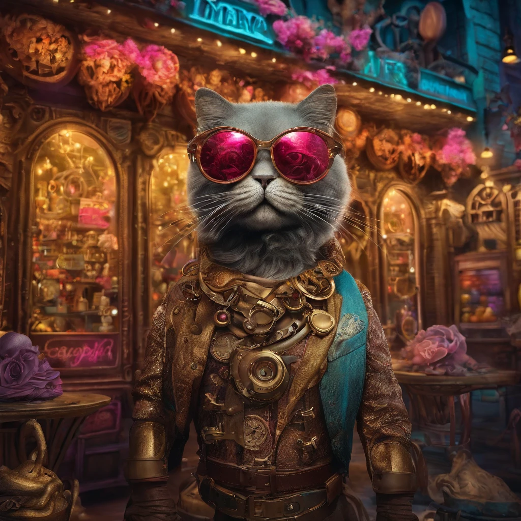 In a whimsical kawaii cafe, Kitten Fluffy, crafted from highly detailed curling, thin glowing multi-colored smoke, dons a rose flower hoodie and fancy funny stylish giant shiny sunglasses. Against a backdrop of vibrant neon typography spelling VIKUSIA, FAINOHO DNIA, capture its enchantment in a digital art masterpiece. Incorporate volumetric 3D rendering, Octane render, and vibrant graffiti elements to create a fantasy illustration that showcases its fashion-forward style. Make it pop with a poster-worthy 3D render that embraces the essence of this captivating character ((stunningly tantalizing view)). 3D, highly detailed, sharp focus, 8K, ultra quality, UHD, crystal clear, bokeh. Black magic Pocket Cinema Camera 6K Pro with Sigma 18-35mm f/1.8 DC HSM Art lens Canon EOS 5D Mark IV camera with a Canon EF 24-70mm f/2.8L II USM lens --ar 9:16 --v 5.2 --s 750, architecture, vibrant, wildlife photography, portrait photography, fashion, cinematic, typography, 3d render, poster, photo