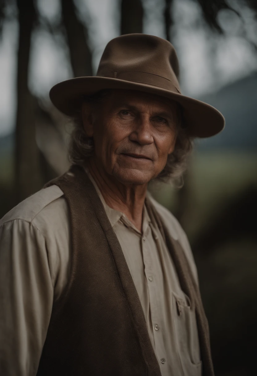 Retrato de um velho pobre, feliz, Realistic, canon, .RAW, aesthetic, rugas faciais, mendigo