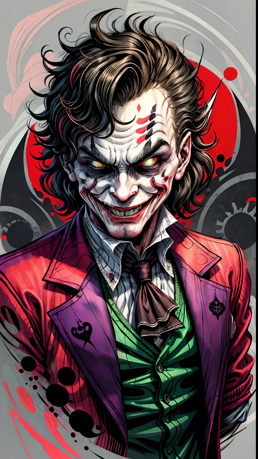 joker in the style of 0mib, illustrator, masterpiece, high quality, 8k, high resolution, high detailed, smile