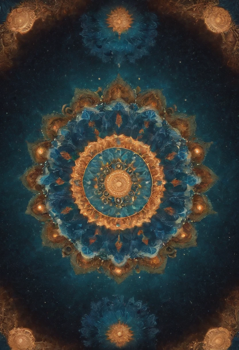 Create a series of geometric mandalas that incorporate sacred symbols and cosmic elements. Mandalas should convey the idea of transcendent communication between intergalactic beings and the Earth. Experiment with color combinations and patterns that evoke a sense of mystery and connection.