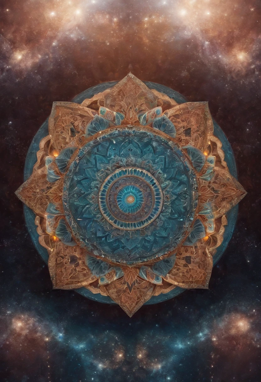 Create a series of geometric mandalas that incorporate sacred symbols and cosmic elements. Mandalas should convey the idea of transcendent communication between intergalactic beings and the Earth. Experiment with color combinations and patterns that evoke a sense of mystery and connection.