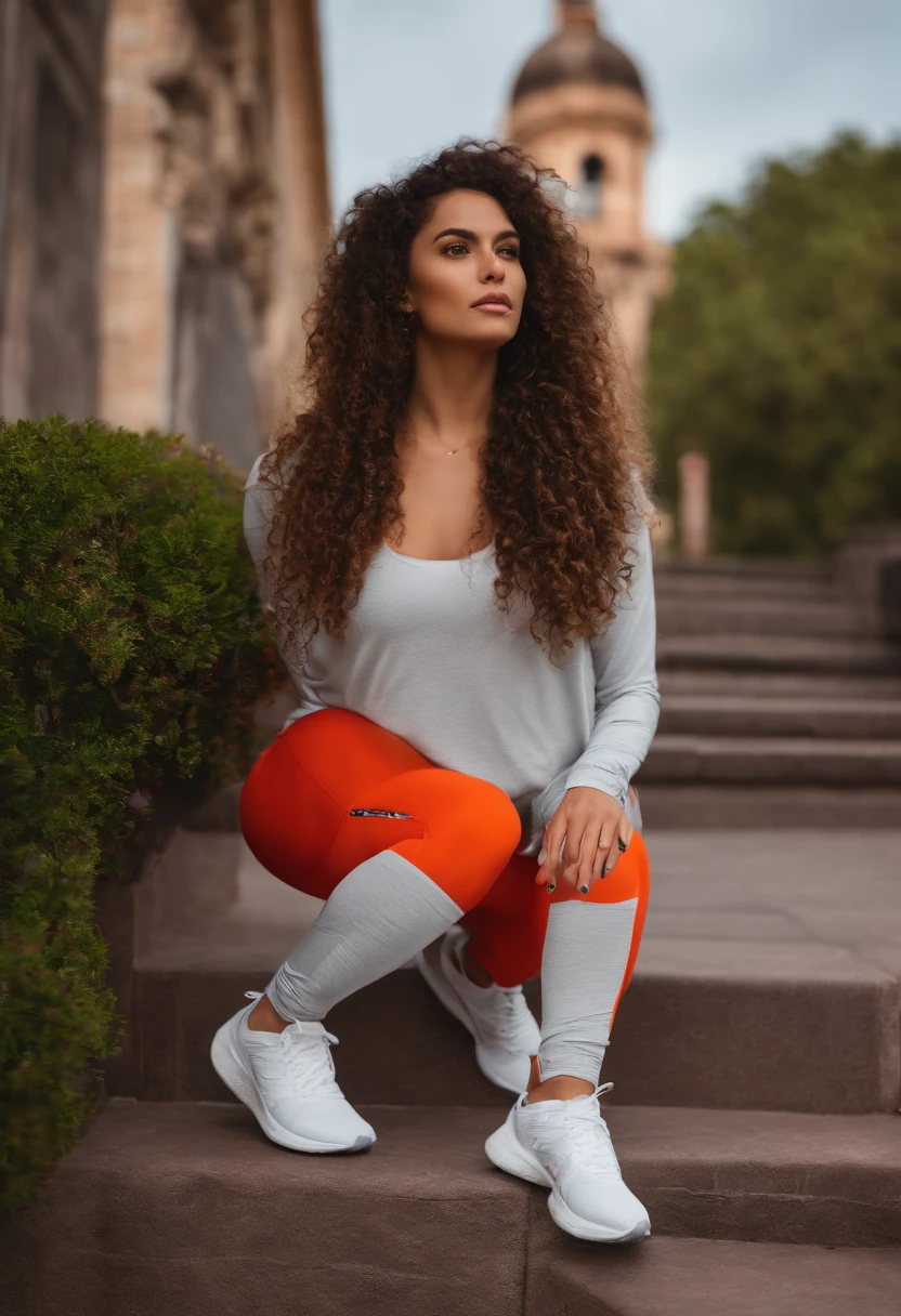 spanish, lola, 26ans, influenceuses, brune, dressed, leggings nike pro sport, 4k, curly hair
