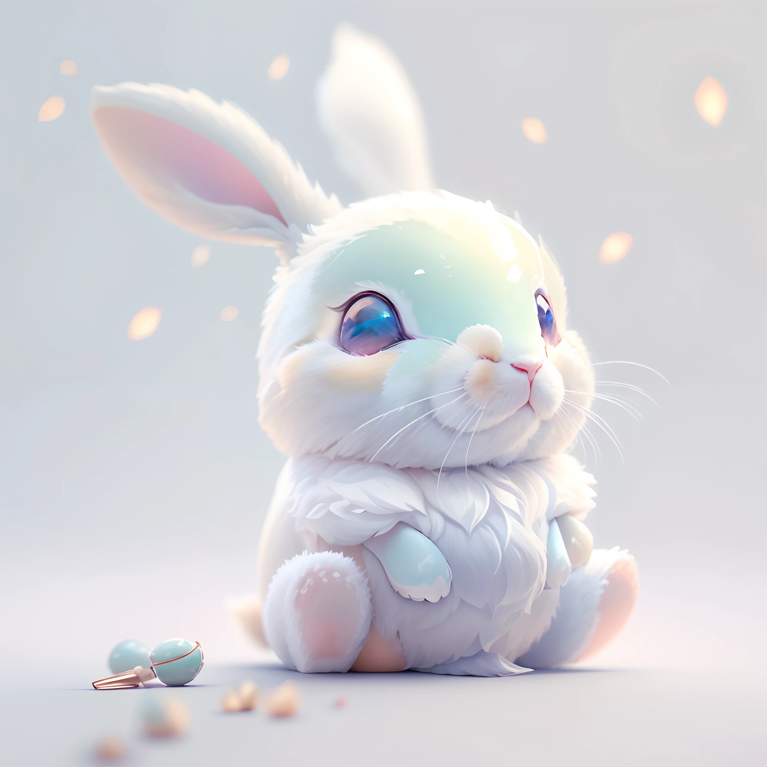 A very cute jade rabbit, Mid-Autumn Festival atmosphere, Silk, (Smooth texture), (Don't feel like you're alive), White body, sat on the ground, Looking up, 。.。.。.3D, C4D, blender, Octane rendering, Simple background, (White background :1.5), A masterpiece of pastel colors, Soft material, Best quality, Super detail, High quality, 4K --ar 3:4 --niji 5 -