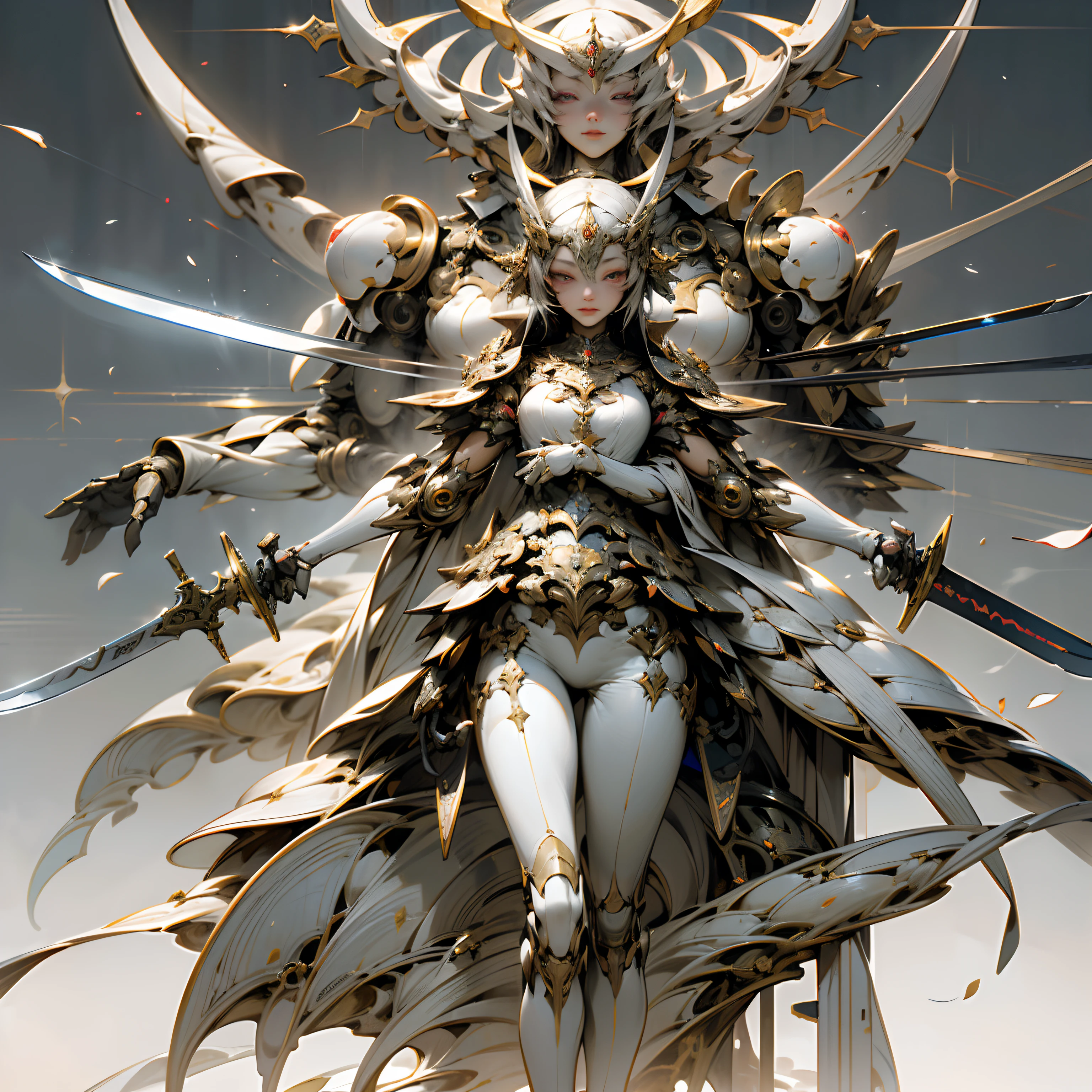 Senju Kannon with a sword、masterpiece、top-quality、top-quality、Official art、Beautifully Aesthetic:1.2)、、ighly detailed、(Fractal Art:1.3)、, , ((Perfect robotic eyes)) ((perfect symmetry)), Perfect face, Perfect body, Undeservedly beautiful, enigmatic, Helial , (masterpiece、top-quality、top-quality、Official art、Beautifully Aesthetic:1.2)、、ighly detailed、(Fractal Art:1.3)、 Full body, Cyborg Assassin, (((Countless arms hold the sword))) Dark grey metal body armor, , ((Perfect robotic eyes)) ((perfect symmetry)), Perfect face, Perfect body, , "(Best Quality,4K,8K,hight resolution,masutepiece:1.2), Ultra-detailed, Realistic:1.37, (Detailed eyes:1.1, Beautiful detailed lips:1.1), Elegant posture, Slender legs, long and slim legs,Long legs,apotheosis、Deus Ex Machina、Machine tailoring、Manipulated