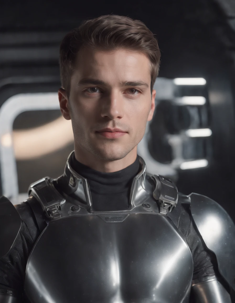 1man, handsome, muscular, Superrealista, obra prima, melhor qualidade, Grande angular hiper-detalhada, melhor qualidade, 8k, natural  lightting, soft lighting, luz solar, ( Foto de corpo inteiro 1man,Vista Trimestral,in the cockpit of the spacecraft,  somente, olhos bonitos, cabelo preto liso longo, Using detailed liquid metal full-body armor , shiny core, brilhante:1.3).(Futuristic space station in the background:1.4) HDR (High Dymanic Range), Maximum clarity and sharpness, Texturas multicamadas, fotorrealista, hiper realista, Hiperdetallado, analogue style,  soft lighting, Dispersion of the subsoil, realista, sombra pesada, obra prima, melhor qualidade, Ultra realista, 8k, proportion Aurea, intrincado, High detail, cinematic movie photograph, Foco suave, ,GH3A,LUN4