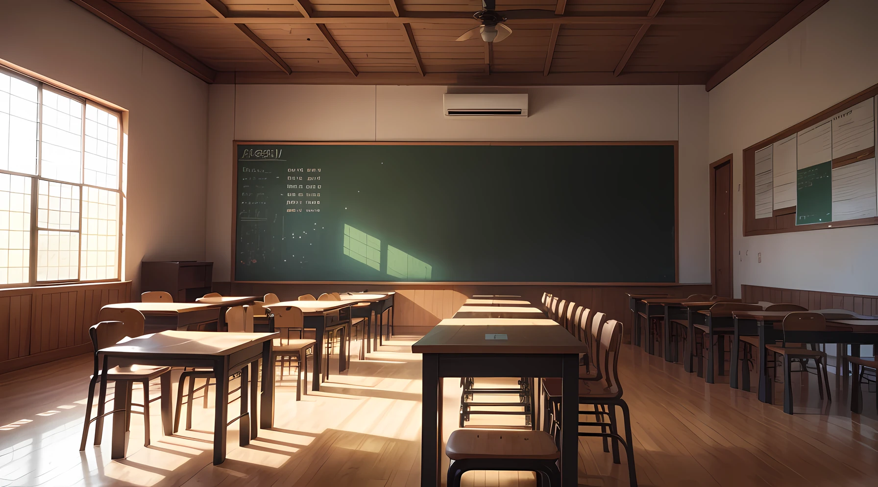 indian school , filled with stool , board, anime 2d