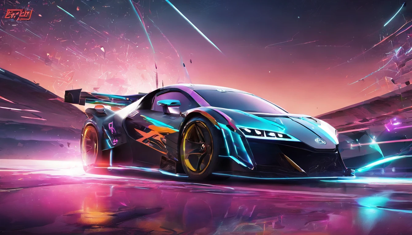 Design a horizontal and rectangular banner for my Twitch channel that captures my passion for simracing. Quiero que el banner presente un emocionante circuito de carreras simulado, With realistic details of simulation cars in action. Agrega elementos de velocidad y adrenalina, such as the speed effects of movement and tire skidding. Make sure the design is eye-catching and conforms to the typical horizontal and rectangular format of a Twitch banner. Don't include any representation of me in the banner.