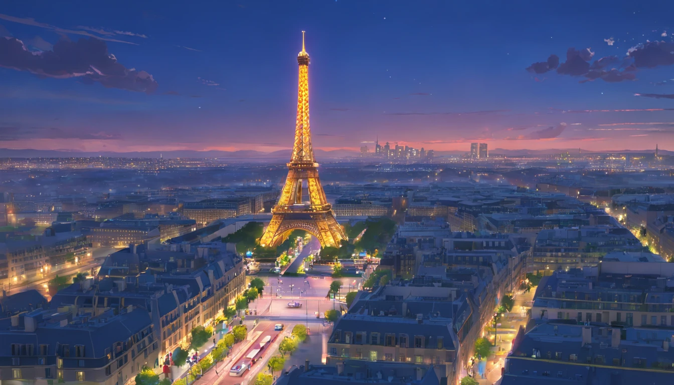 The Eiffel Tower、The Eiffel Tower overlooks the streets of Paris、Eiffel Tower renovated in 2077、The Eiffel Tower has a stronger presence than conventional objects、Eiffel Tower in the near future、Eiffel Tower at night、Eiffel Tower illuminated by neon lights、night cityscape、