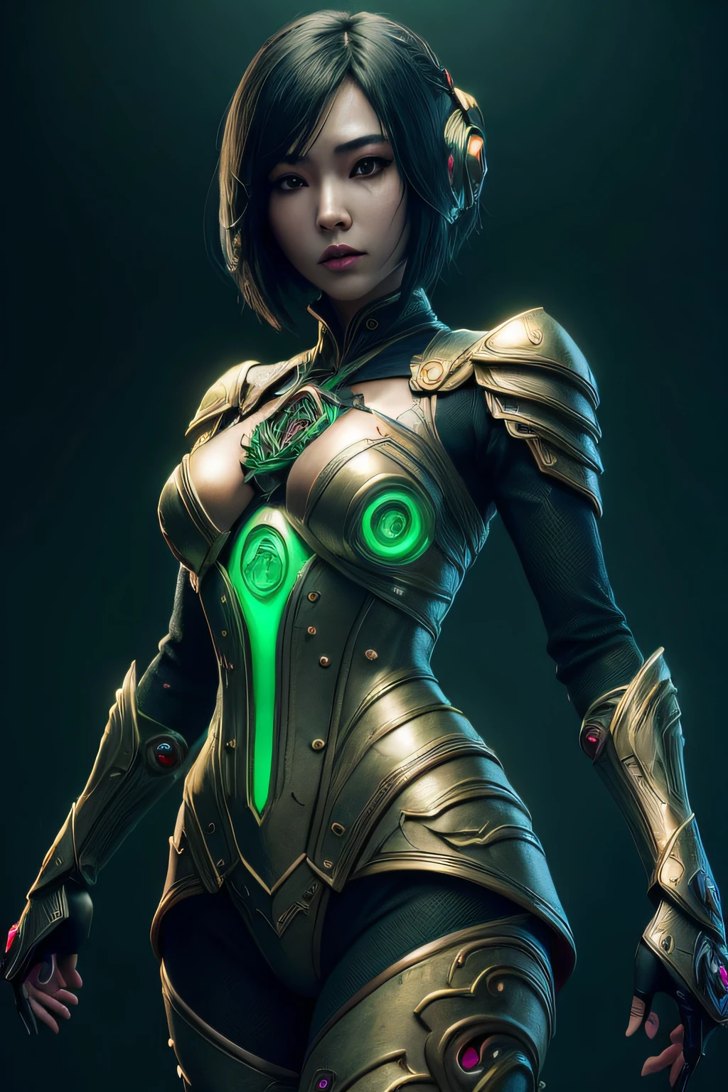 beautiful japanese young woman, extreme detailed, bodysuit, gloves, belt, thigh boots, (valorantViper:1.2), bodysuit, gloves, belt, thigh boots, respirator, looking at viewer, face, portrait, close-up, green, slender, (combat ready stance), (tactical outfit), (solo character), (gaming theme:1.5), short hair, green, (black hair), (milittary gear), (gas mask:0.4), (poisonous green:1.2), (glowing  effects),