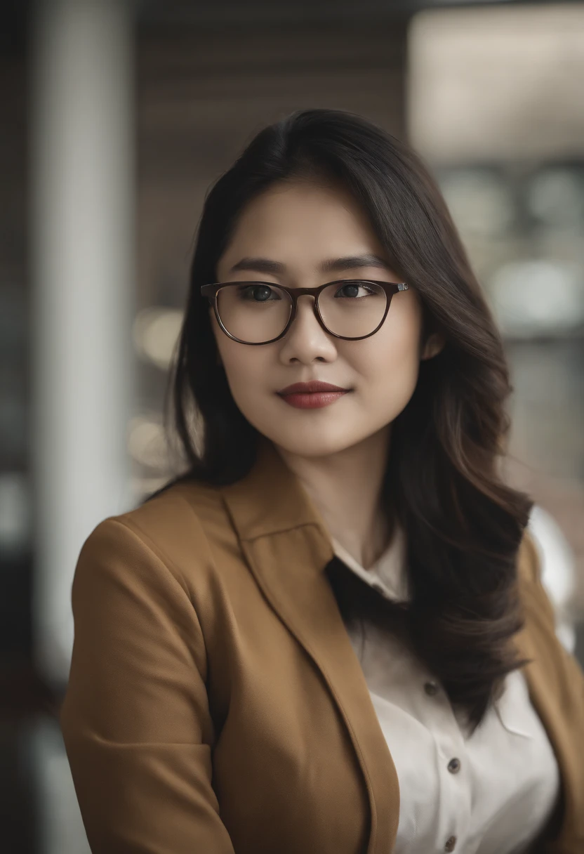 Young Asian Office Lady With Glasses Working
