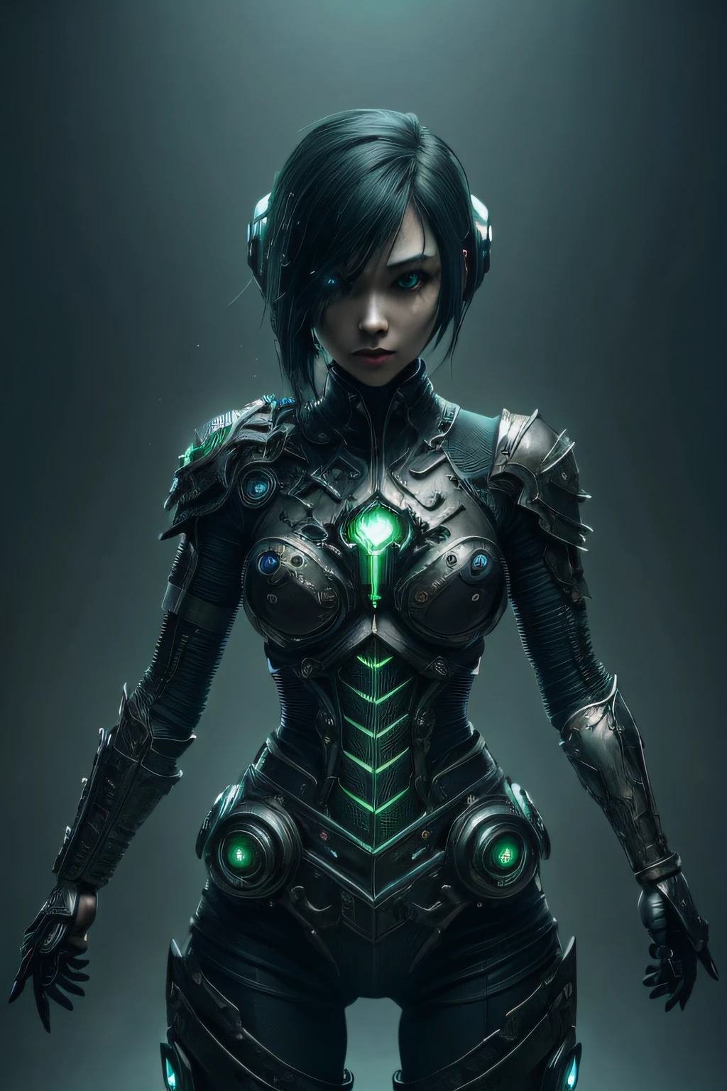 beautiful japanese young woman, extreme detailed, bodysuit, gloves, belt, thigh boots, (valorantViper:1.2), bodysuit, gloves, belt, thigh boots, respirator, looking at viewer, face, portrait, close-up, green, slender, (combat ready stance), (tactical outfit), (solo character), (gaming theme:1.5), short hair, green, (black hair), (milittary gear), (gas mask:0.4), (poisonous green:1.2), (glowing  effects),