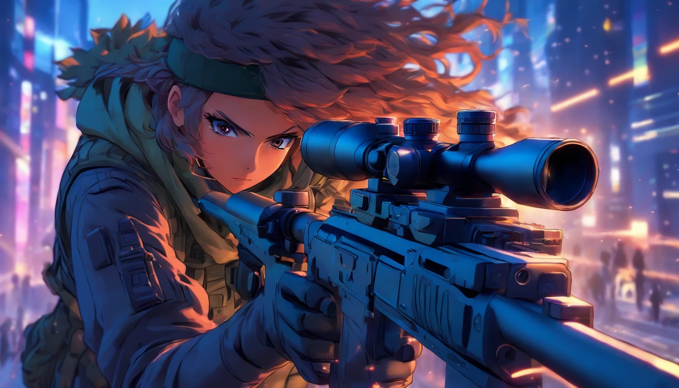 Illustration of holding or shooting a sniper rifle