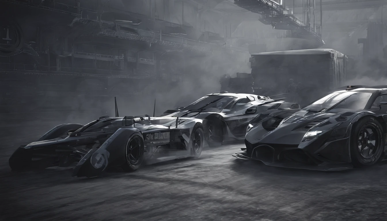 Design a horizontal and rectangular banner for my Twitch channel that captures my passion for simracing. Quiero que el banner presente un emocionante circuito de carreras simulado, With realistic details of simulation cars in action. Agrega elementos de velocidad y adrenalina, such as the speed effects of movement and tire skidding. Make sure the design is eye-catching and conforms to the typical horizontal and rectangular format of a Twitch banner. Don't include any representation of me in the banner.
