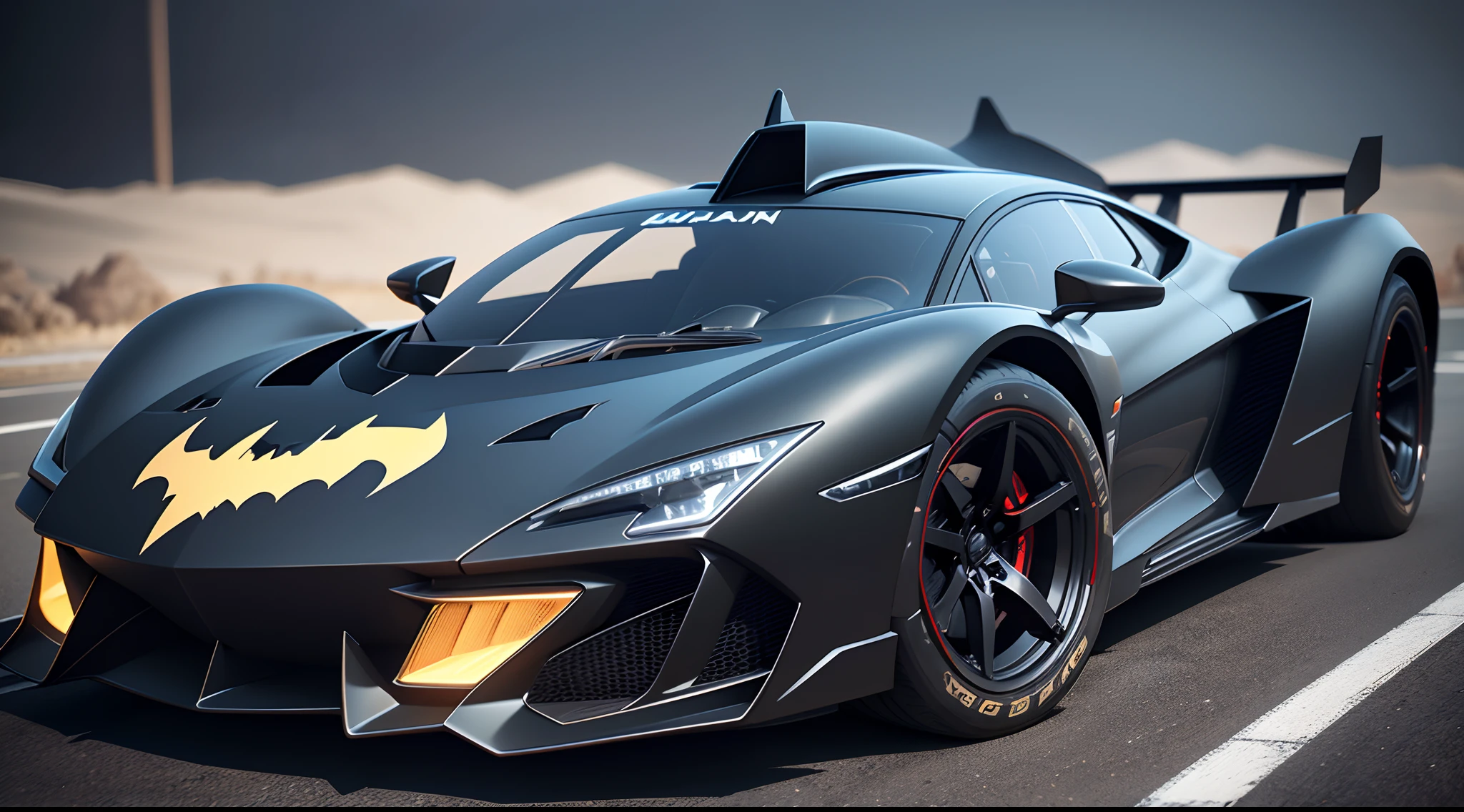 Batman car with bat wings on the roof and a bat wing on the roof, badass Batmobile car design, Batmobile, Daniel Maidman Octane rendering, 3d octane render conceptart, Octane rendering ] ", octane render", octane render ", conceptual design Octane render art, hyper real render, futuristic supercar render, 3D high octane render, highly octane render wild animal Zoid Batman Car sporting running Race hot wheels color black concept art with weapon