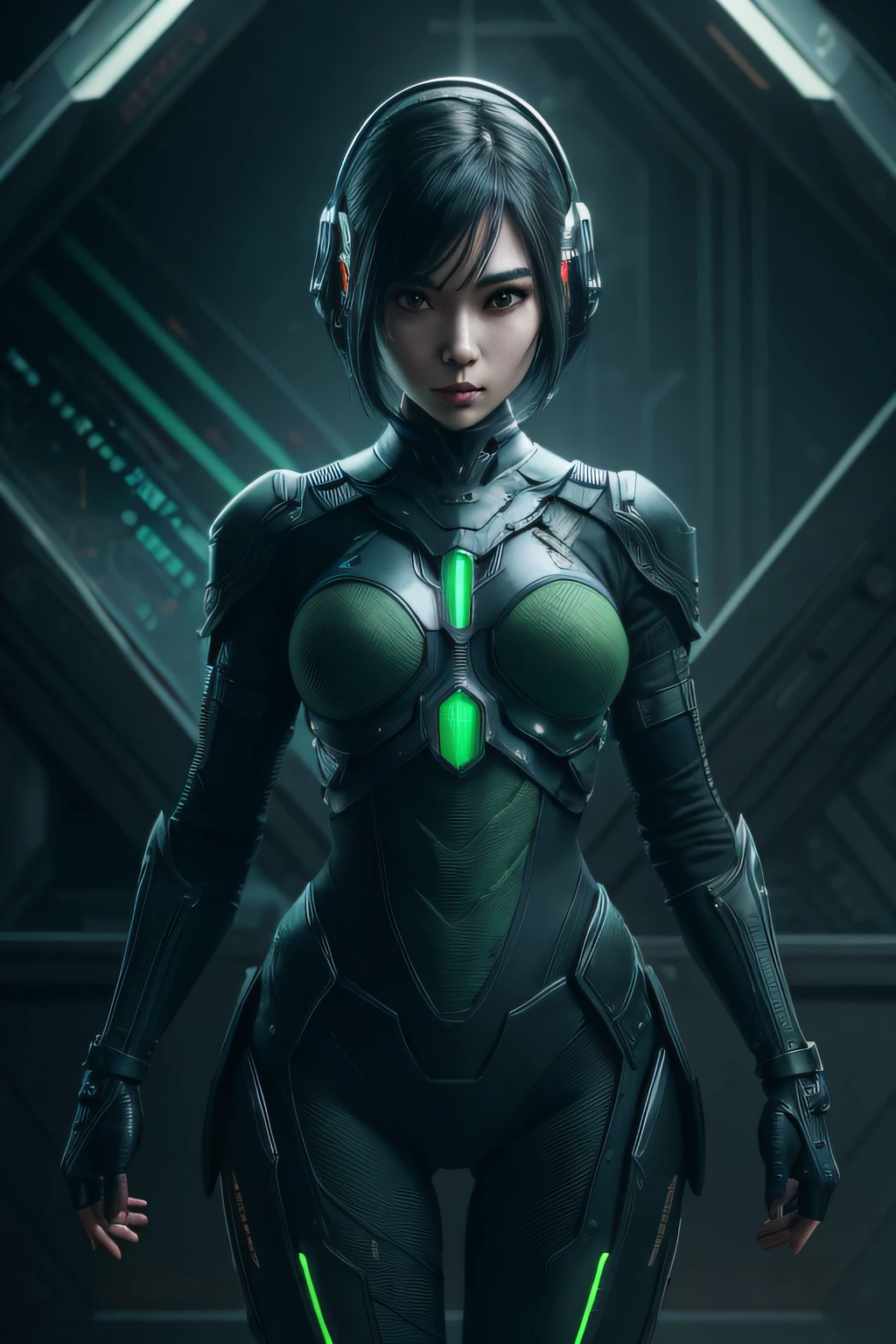 beautiful japanese young woman, extreme detailed, bodysuit, gloves, belt, thigh boots, (valorantViper:1.2), bodysuit, gloves, belt, thigh boots, respirator, looking at viewer, face, portrait, close-up, green, slender, (combat ready stance), (tactical outfit), (solo character), (gaming theme:1.5), short hair, green, (black hair), (milittary gear), (gas mask:0.4), (poisonous green:1.2), (glowing  effects),