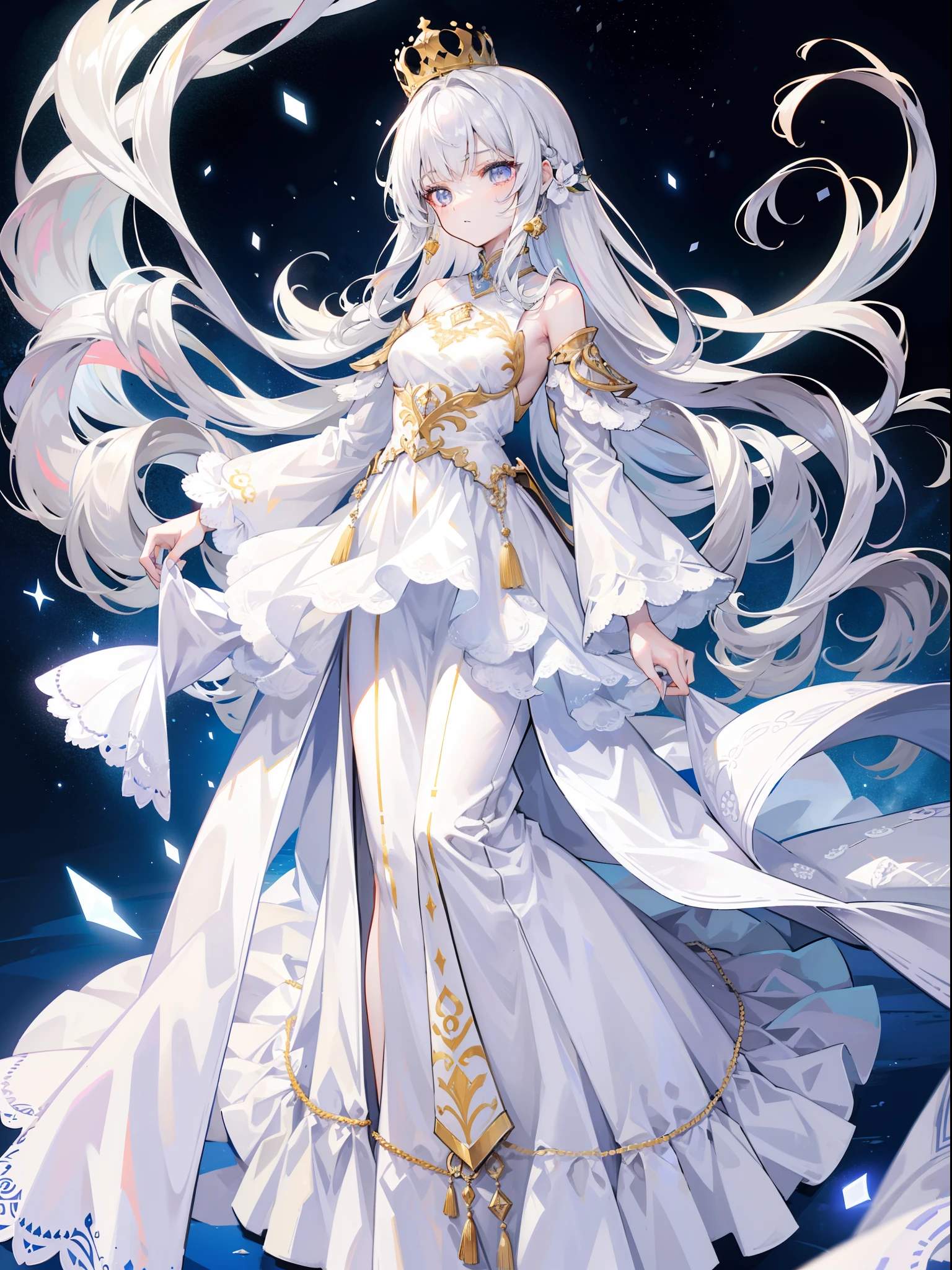 A woman in a white dress with long white hair and a crown - SeaArt AI