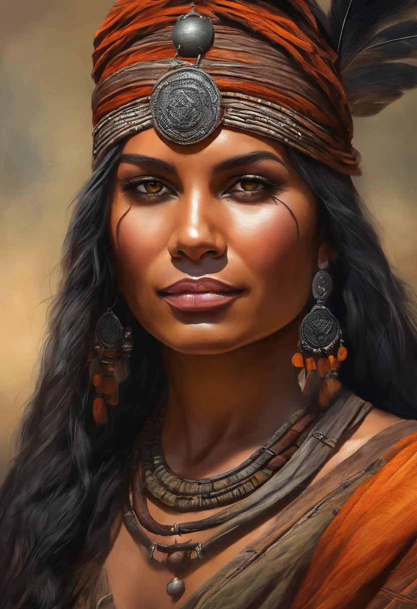 A painting of a woman with a headdress and feathers on her head - SeaArt AI