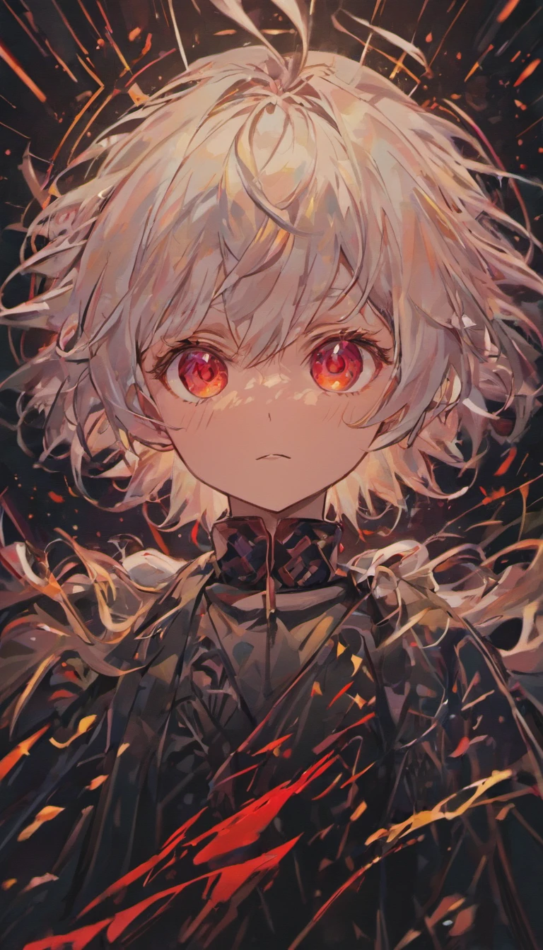 (Black background:1.4),(Silhouette of a boy's head, Red eyes, Long colorful white hair, Oriental elements, In the dark),(Chinese illustration:1.3,paper art:1.3, Quilted paper art:1.2),( reasonable design, Clear lines, High sharpness,Best quality, Very detailed, Masterpiece, movie light effect, 4K )