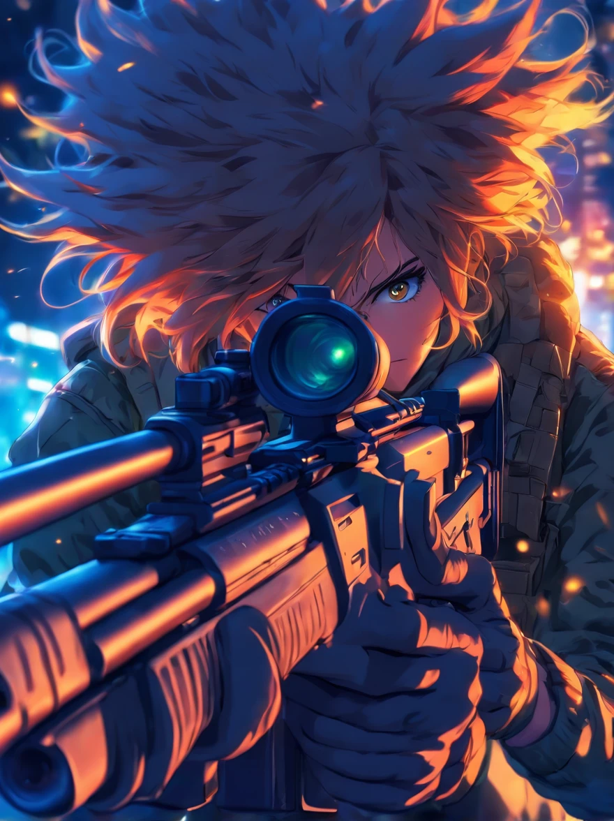 Illustration of holding or shooting a sniper rifle