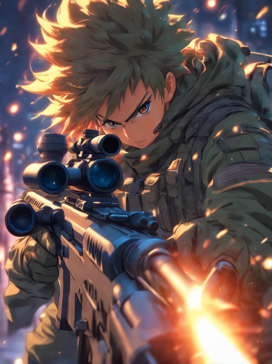 Illustration of holding or shooting a sniper rifle