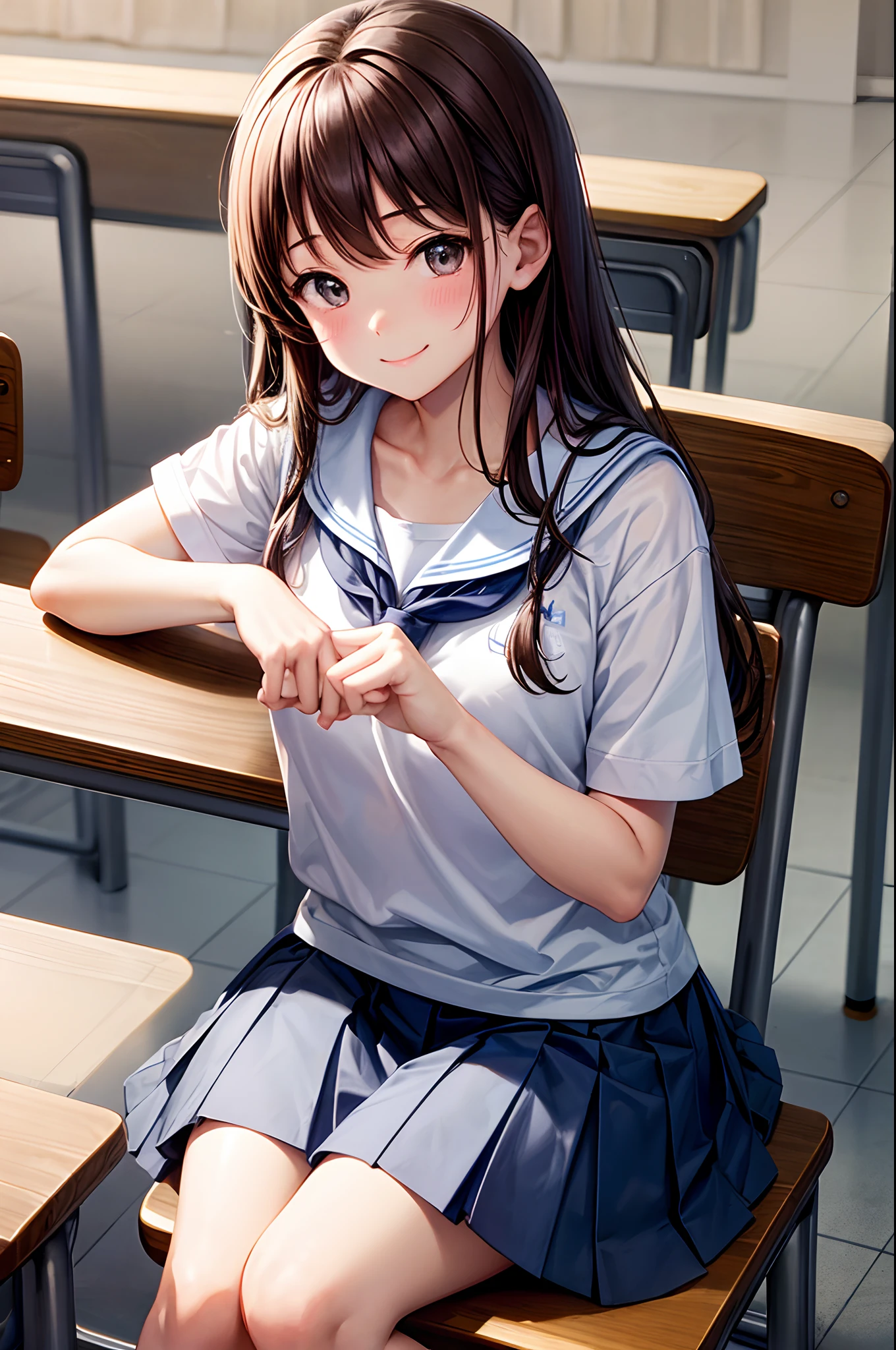 {there is a young girl inside a class room. she is beautiful, and attractive. she is wearing an english themed school uniform. she has beautiful long brown hair, and beautiful hazel eyes. she has also a slight smile on her face. the class room is an australian style class room. there is another girl standing next to her. behind her is other students, mixture of boys and girls.}, {best quality}, {{masterpiece}}, {highres}, {{{8k}}}, extremely detailed girl, {{{caucasian skin}}}, {{{detailed face}}}, {photo-realism}, {{perfect anatomy}}, sharp focus, {{{character{1 girl}}}}, solo, {{{{{sharp focus}}}}}, {{{detailed cloth texture}}}, {{{detailed skin texture}}}, {{{smooth lighting}}}, {{australian decent}}, {{18-years old girl}}, {{{full-body shot:1.4}}},