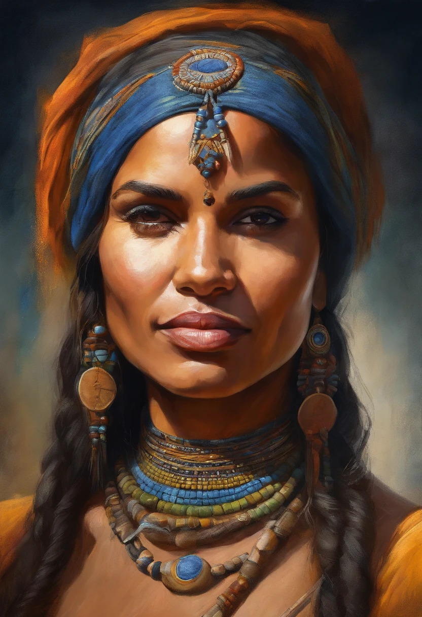 ultra detailed artistic photography, Beautiful native Brazilian Apache female,arara azul em seu ombro, linda ave,tee xixi, fora, fogueira, tristeza, sexy, sonhador,passaro azul, brilhante, retroiluminado, Sombras, oil on the canvas, liso, Ultra High Definition, 8k, Ultra sharp focus,  Obras de arte intrincadas, Roupas fluidas, altamente detalhado, Vibrando, production cinematic character render, ultra high quality model, Jedi, sabre de luz laranja