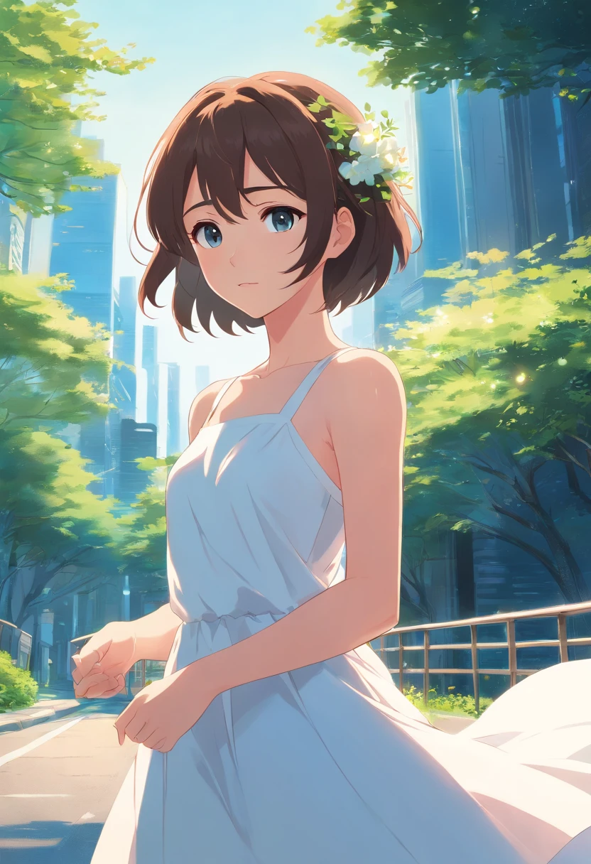 natsuiro matsuri、1 girl、solo、Dark Brown Hair、{{short hair}}、(masterpiece)、Ponytail hairstyle、{{tsurime}}、{smile、Open your mouth、Small breasts}、Green eyes、Athletic build