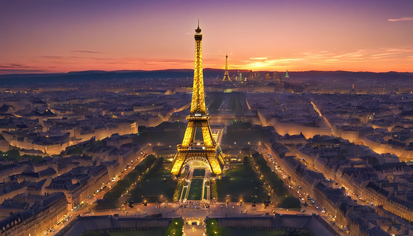 The Eiffel Tower、The Eiffel Tower overlooks the streets of Paris、Eiffel Tower renovated in 2077、The Eiffel Tower has a stronger presence than conventional objects、Eiffel Tower in the near future、Eiffel Tower at night、Eiffel Tower illuminated by neon lights、night cityscape、
