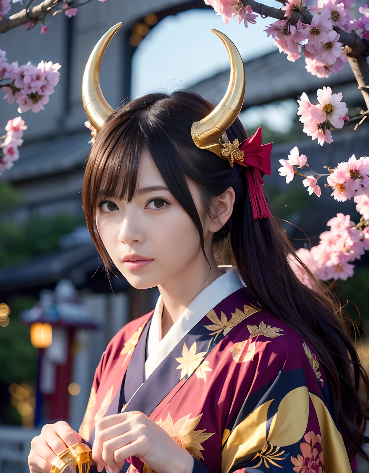 ((World of Darkness)),Professional , masterpiece、top-quality、photos realistic , depth of fields 、(sexypose)、Oiran hairstyle、Maiko's hairstyle、(White maple on full bloom background),(Ultimate Beauty)、A dark-haired、(shrine background)、(Kimono with beautiful pattern)、(Night background)、Beautiful hair ornament on the head、((Precipitous cliffs)),(Wear a beautiful kimono),(Wear a beautiful kimono with colorful floral patterns)、Jewel Gold Weapon、Particles of light),(Wearing a wizard's hat)、Gorgeous gold weapons ,Castle background、(( Gorgeous Dragon Sword)) , (a dark night),,(maikurobikini) 、((Black Haired Beautiful Girl))、(Castle background)、(demonic wings)、((Gangle's forest background))、Beautiful Caucasian beauty、1a person、dynamic ungle,(((Two devil's horns on the head)))、Smaller head、Idle Smile、Thin and beautiful female hands、Mystical expression、Light Effects、intense fighting、Wind-effect、magic circles、With the legendary magic wand、Dragon's tail、Full Body Angle、