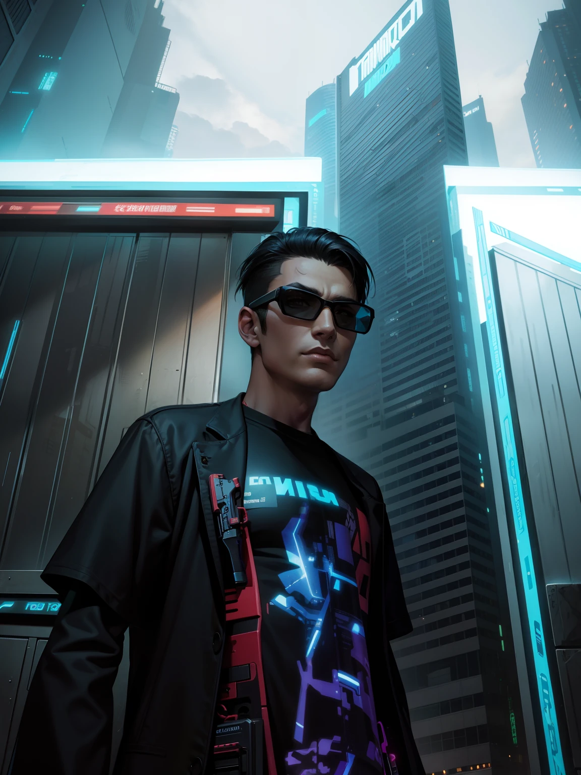 Cyberpunk handsome boy realistic with guns