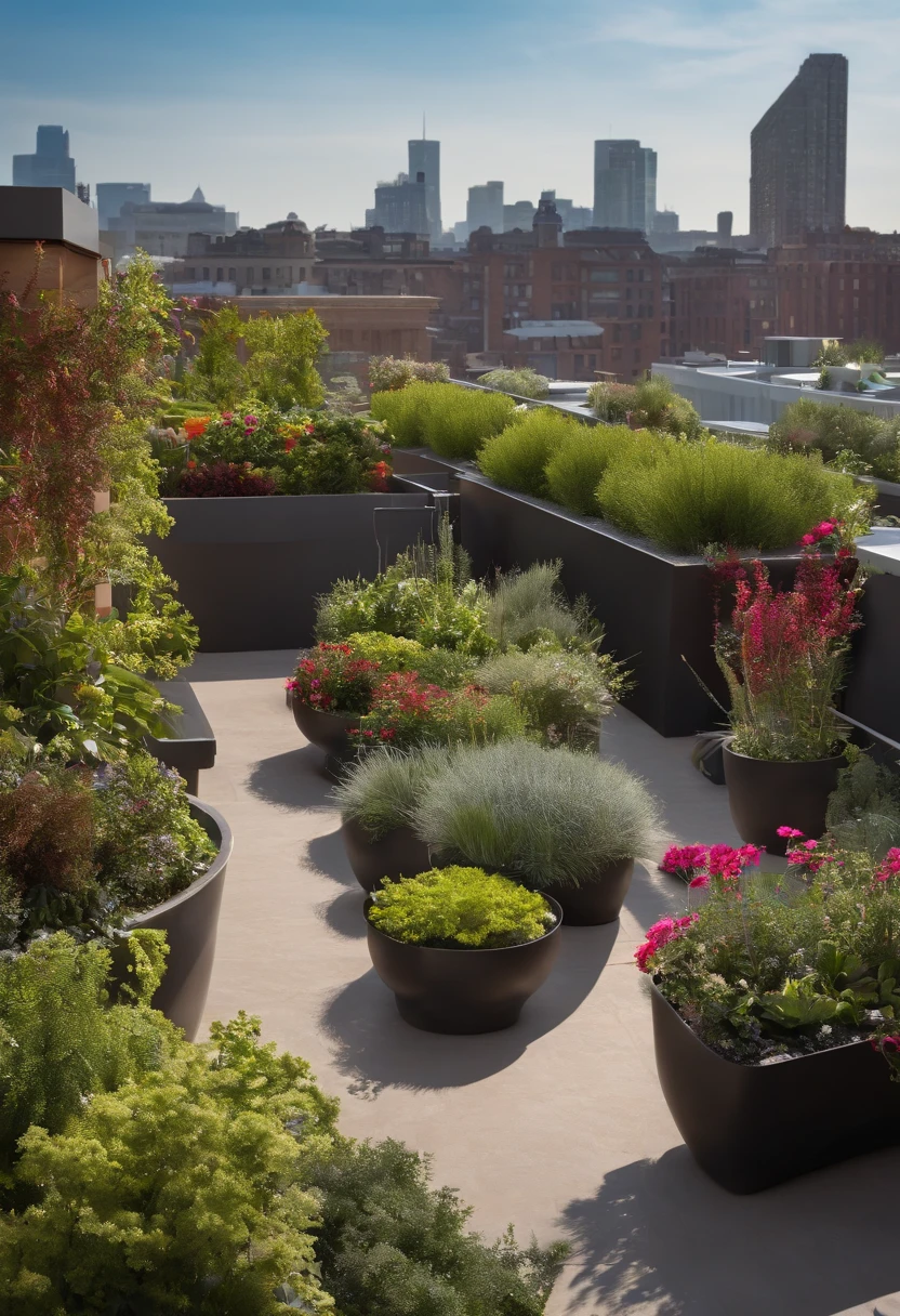 generate a sustainable roof top garden with city views