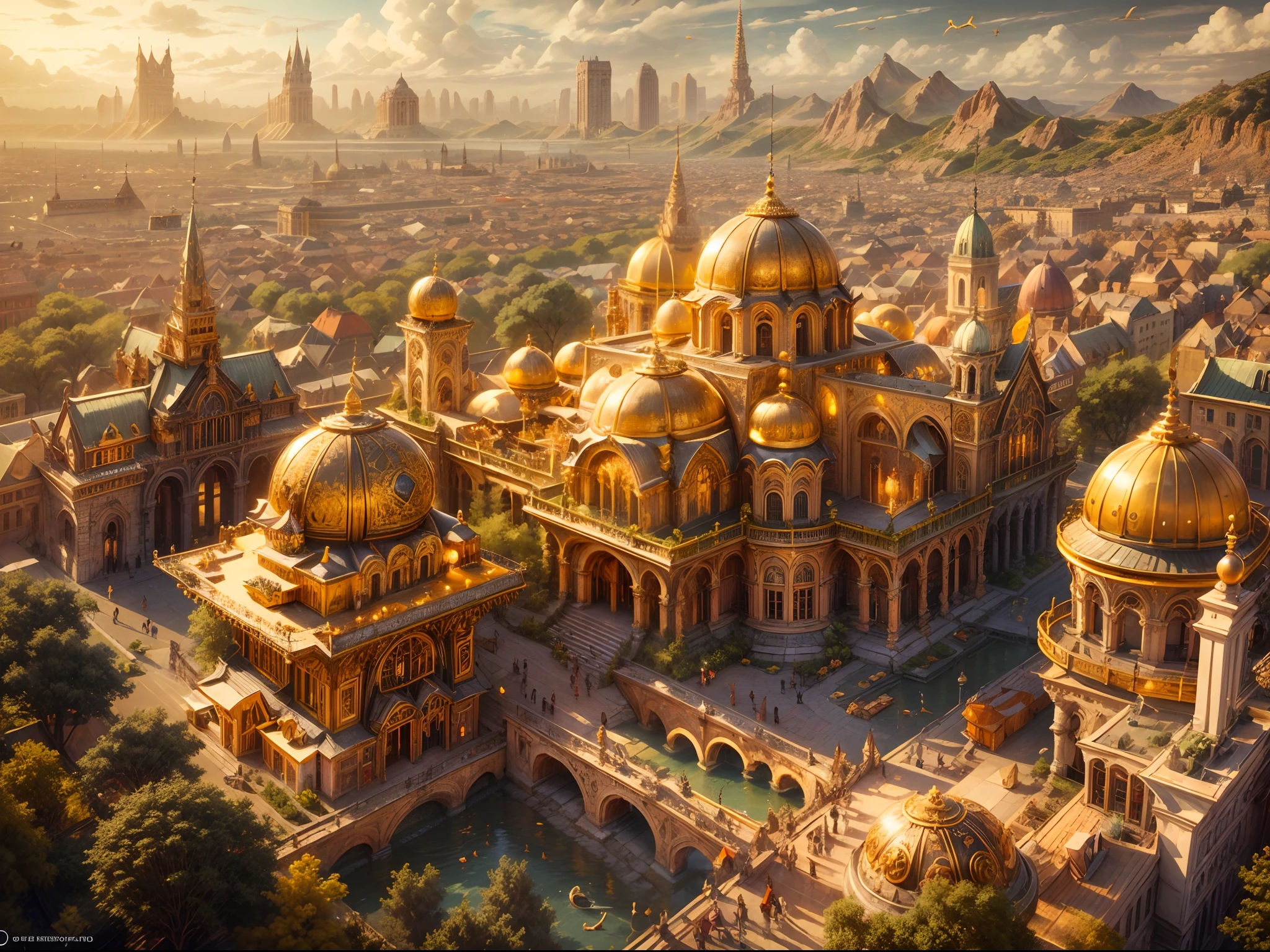 Indian-style city of heavenly peace seen from atop a mountain --auto --s2