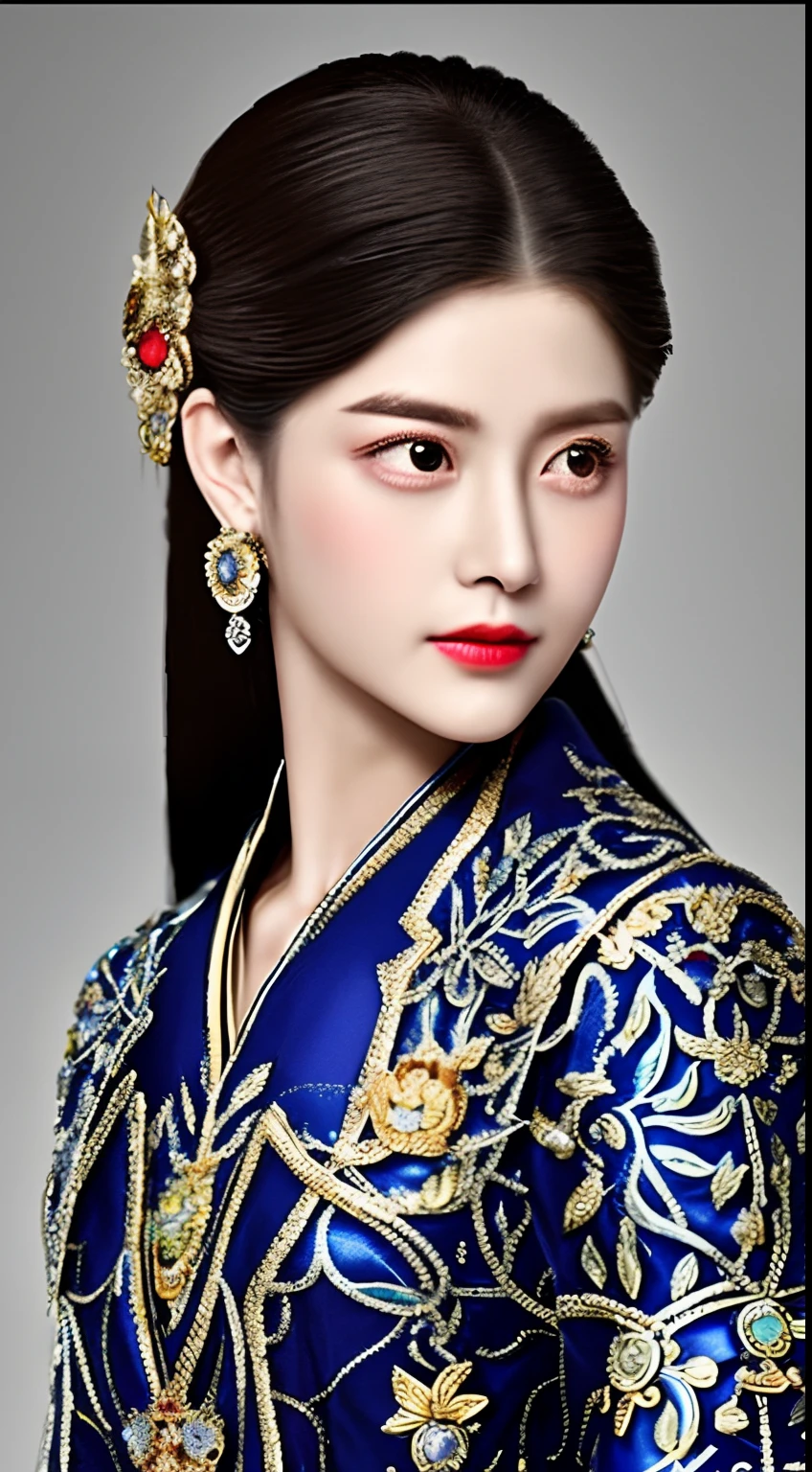 Makeup and costumes of female generals on ancient battlefields,It is the embodiment of strength and majesty,Here are some possible tips and details:
1. Makeup:
- Her cheeks are covered with light red rouge,It highlights her mind and body。
- Her eyes sparkled,Highlight her decisiveness and calmness as a general。
- Her eyebrows are slender and straight,It gives the impression of tenacity and determination。
- She has a faint red lipstick on her lips,It looks majestic and elegant。
2. clothes:
- She wears heavy armor,The bright silver armor shone cold in the sun。The armor is inlaid with elaborate patterns and ornaments,Highlight her nobility。
- She wears a wide silk belt around her waist,It's embedded with sparkling gemstones,Symbolizes her noble status。
- She wears silver bracers on her wrists,Protect your wrist,It also shows her strength and strength。
- She stepped on sturdy combat boots,The sole has thick iron nails,She is stabilized and protected。
3. Detailed description:
- Her long hair was coiled into a complex bun,It is filled with hairpins and ornaments inlaid with precious gemstones,It exudes nobility and elegance。
- She wears a necklace encrusted with sapphires around her neck,Gemstones shine with a blue glow,Reflects her fair skin。
- She holds a sword in her hand,The body of the sword is inlaid with elaborate decorations,The hilt is set with a gemstone with a coat of arms,Symbolizes her power and status。
- Behind her hangs a military flag embroidered with flowers and war motifs,Blowing in the wind,Demonstrate her military command ability。
These are some possible details about the makeup and costumes of female generals of ancient battlefields,To show Her Majesty、Power and aristocracy。Specific descriptions can be adapted and supplemented as needed。