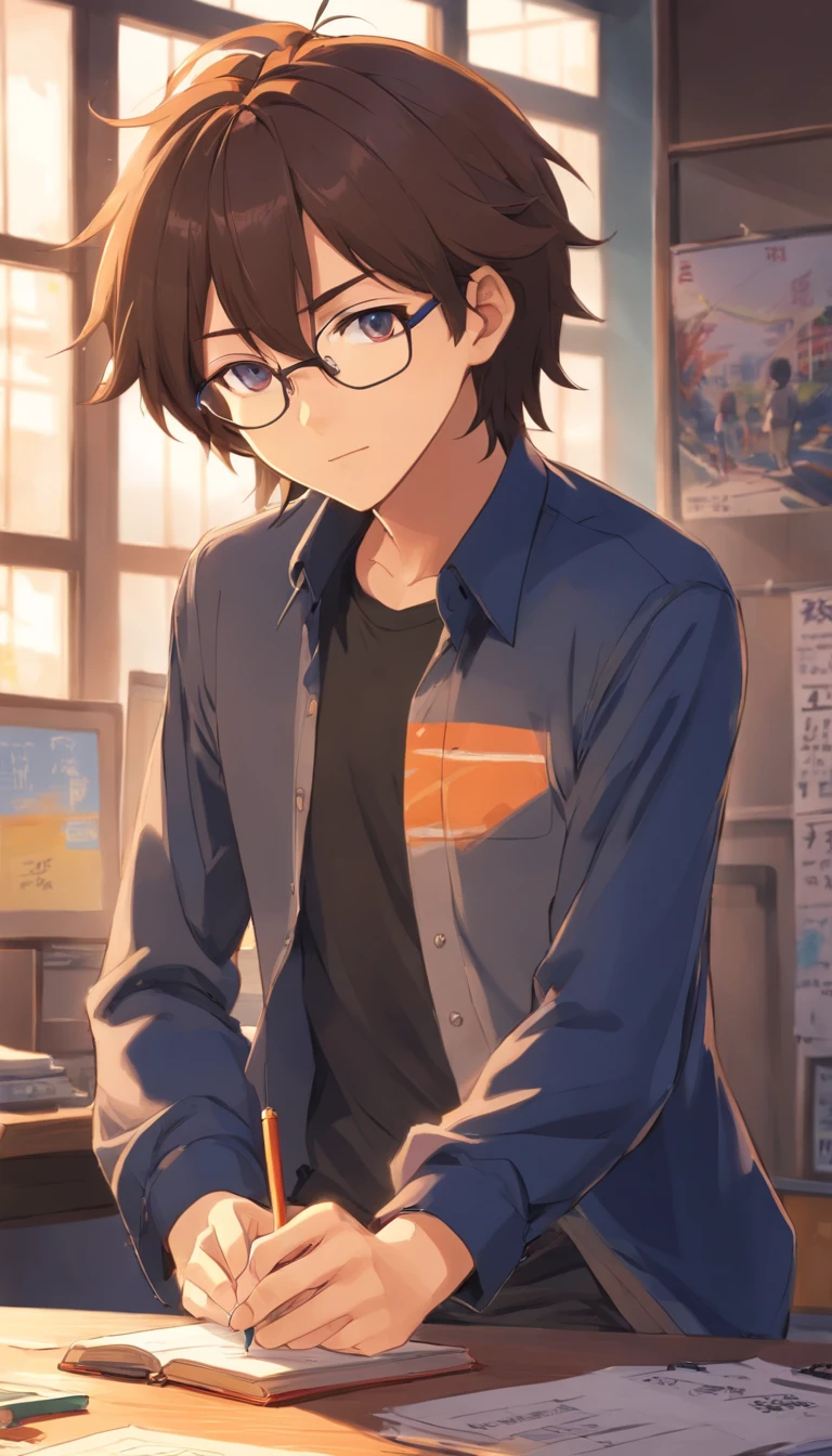 old,Libido boy,Shota,black shirt,Square glasses,apathy,long whitr hair,with long bangs,messed up hair,Without background,sketching,cute boy