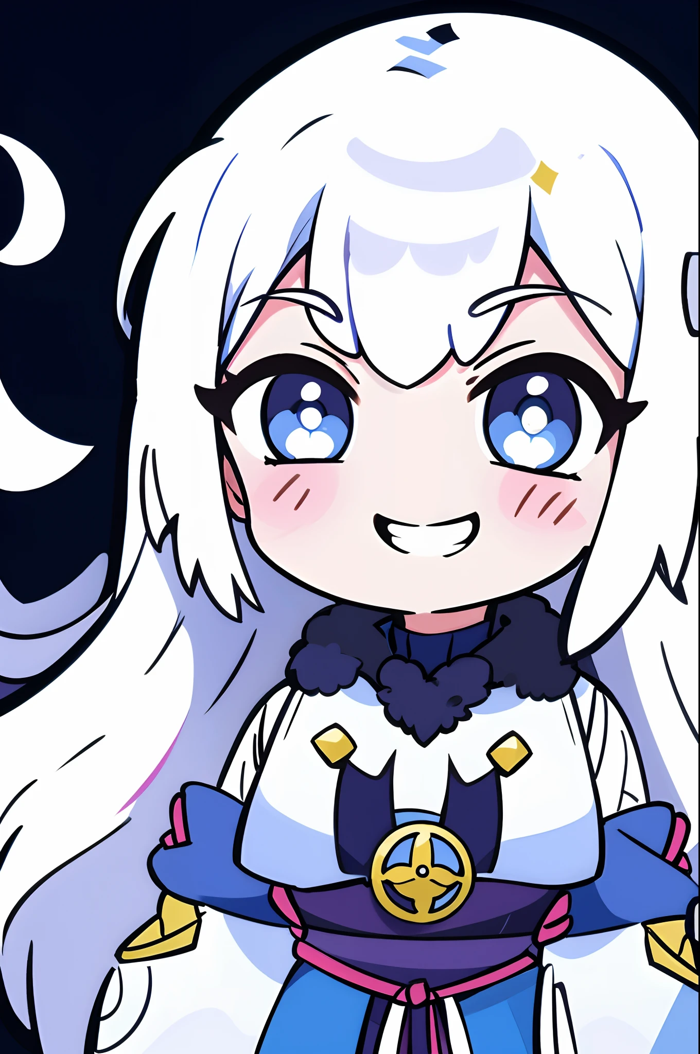 Long-haired girl with white hair,closeup of face,sideface,grinning smile